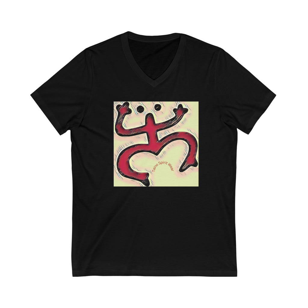 Taino Red Coqui Patch Unisex Jersey Short Sleeve V-Neck Tee