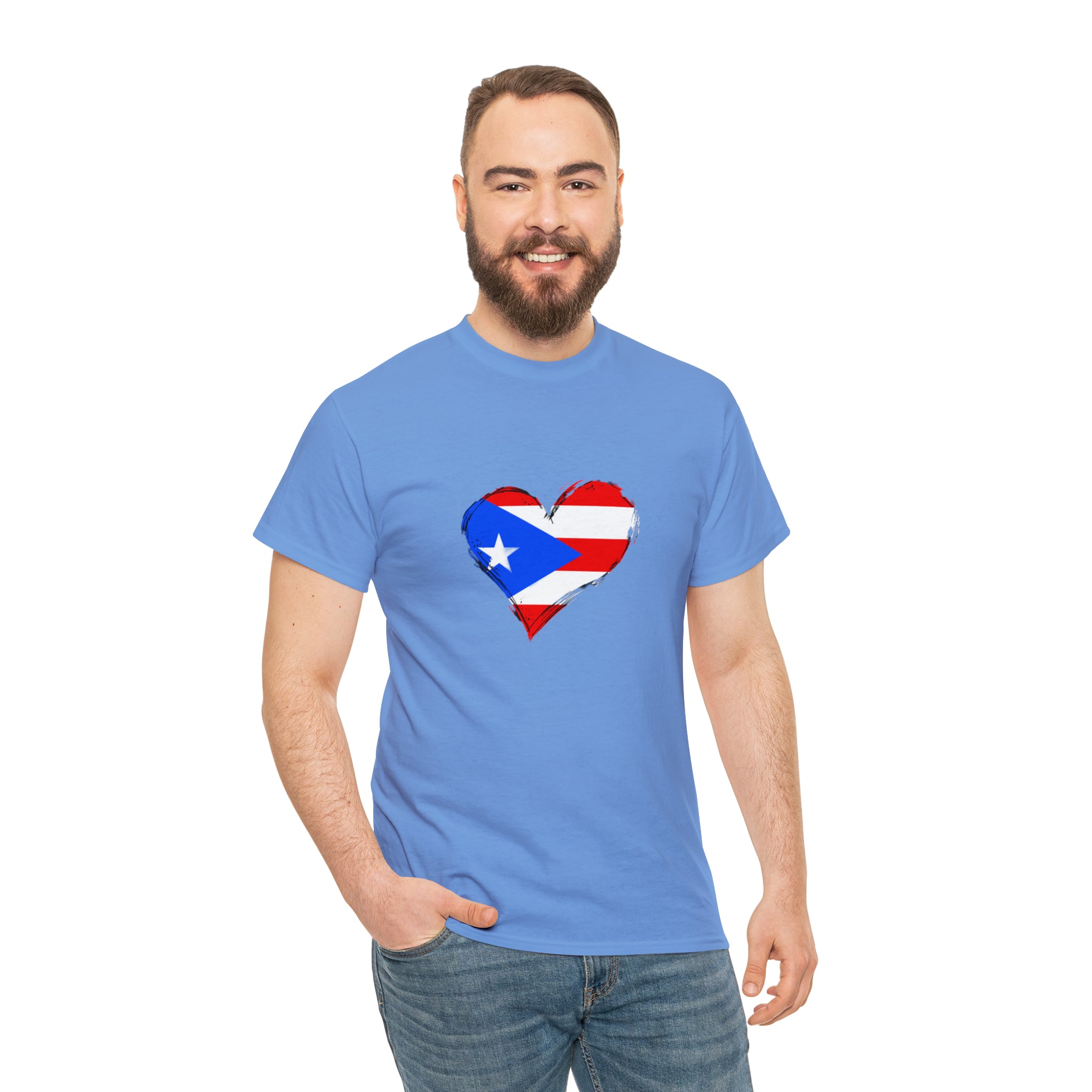 Puerto Rican Flag Heart Unisex Heavy Cotton Tee