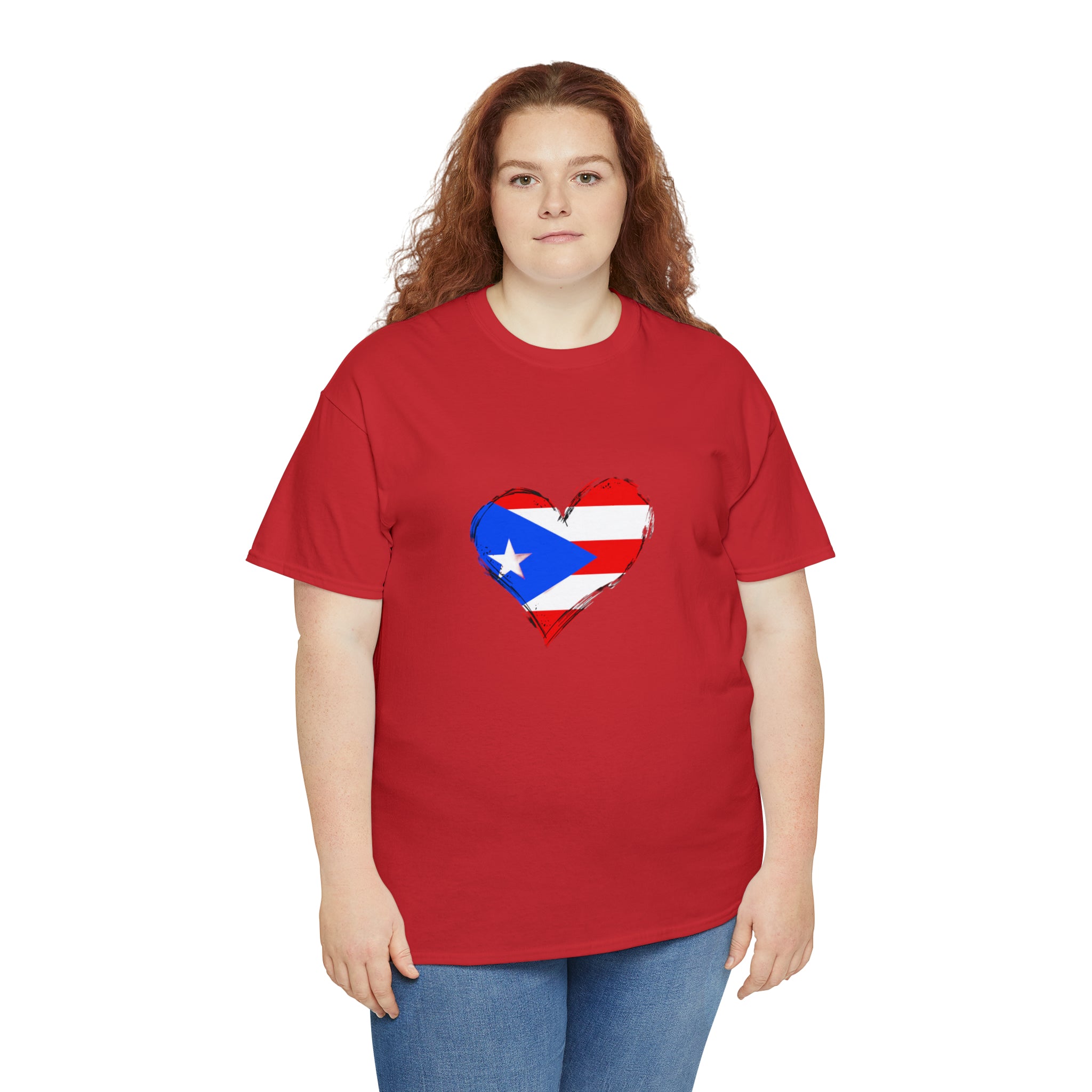 Puerto Rican Flag Heart Unisex Heavy Cotton Tee
