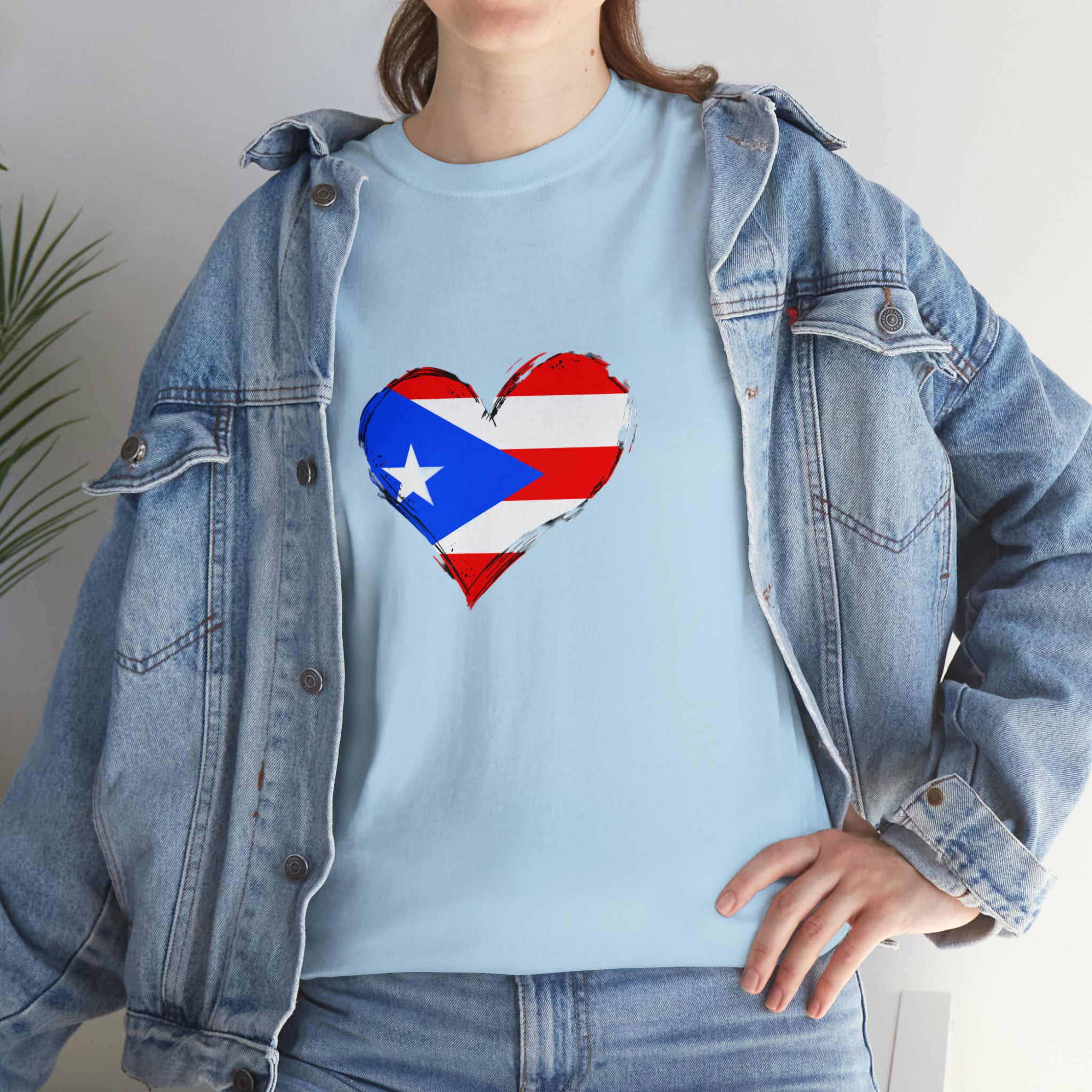 Puerto Rican Flag Heart Unisex Heavy Cotton Tee