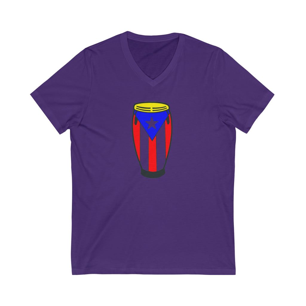Puerto Rican Flag Congas Unisex Jersey Short Sleeve V-Neck Tee