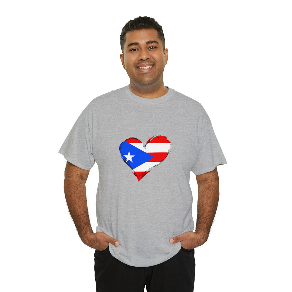 Puerto Rican Flag Heart Unisex Heavy Cotton Tee