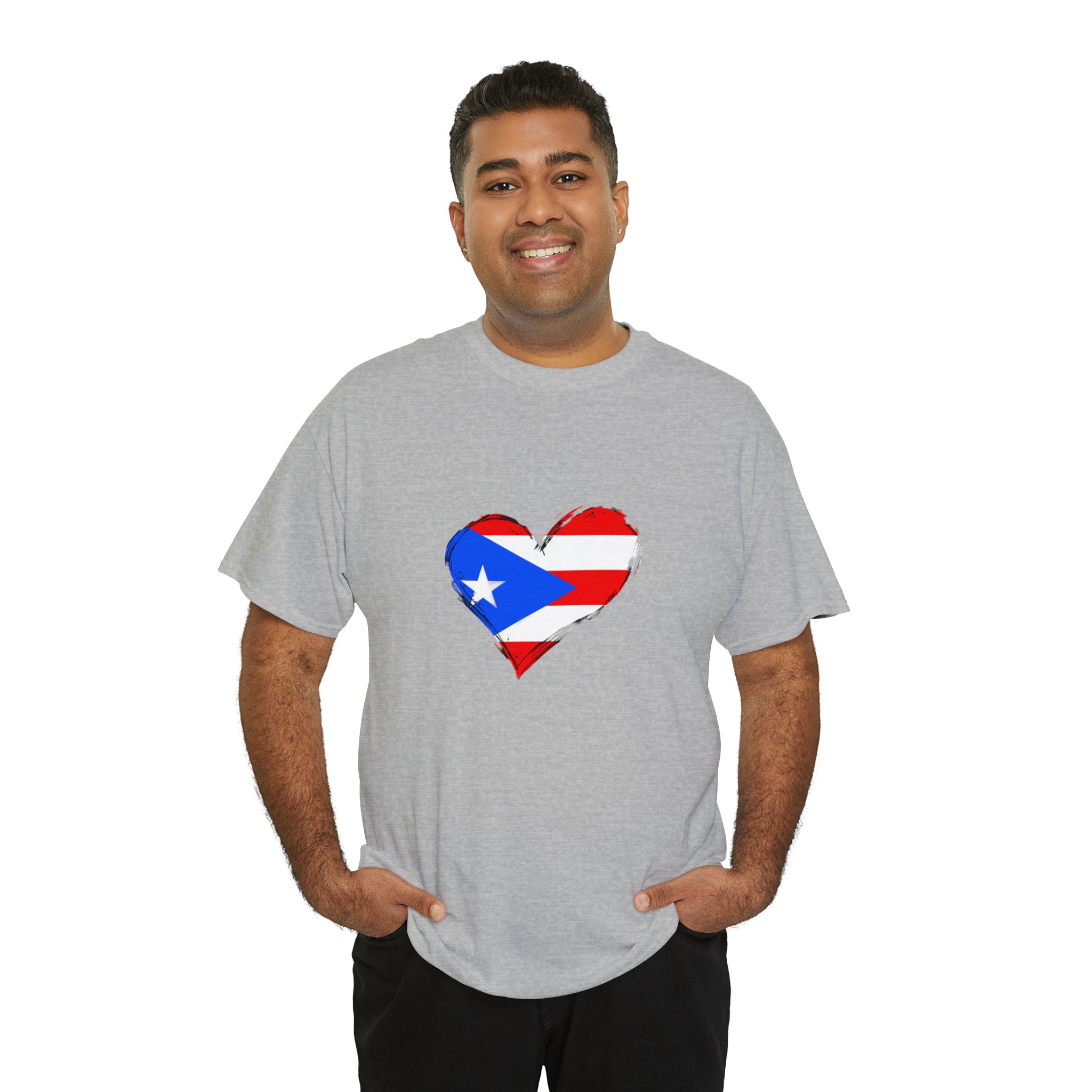 Puerto Rican Flag Heart Unisex Heavy Cotton Tee