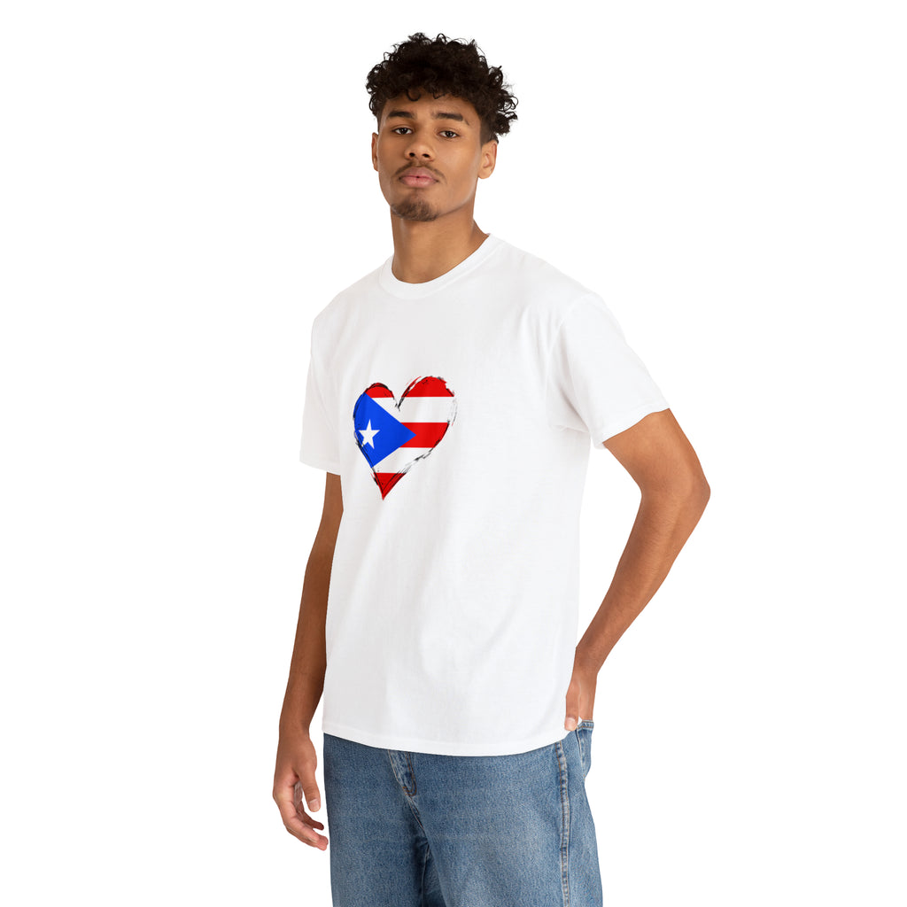 Puerto Rican Flag Heart Unisex Heavy Cotton Tee