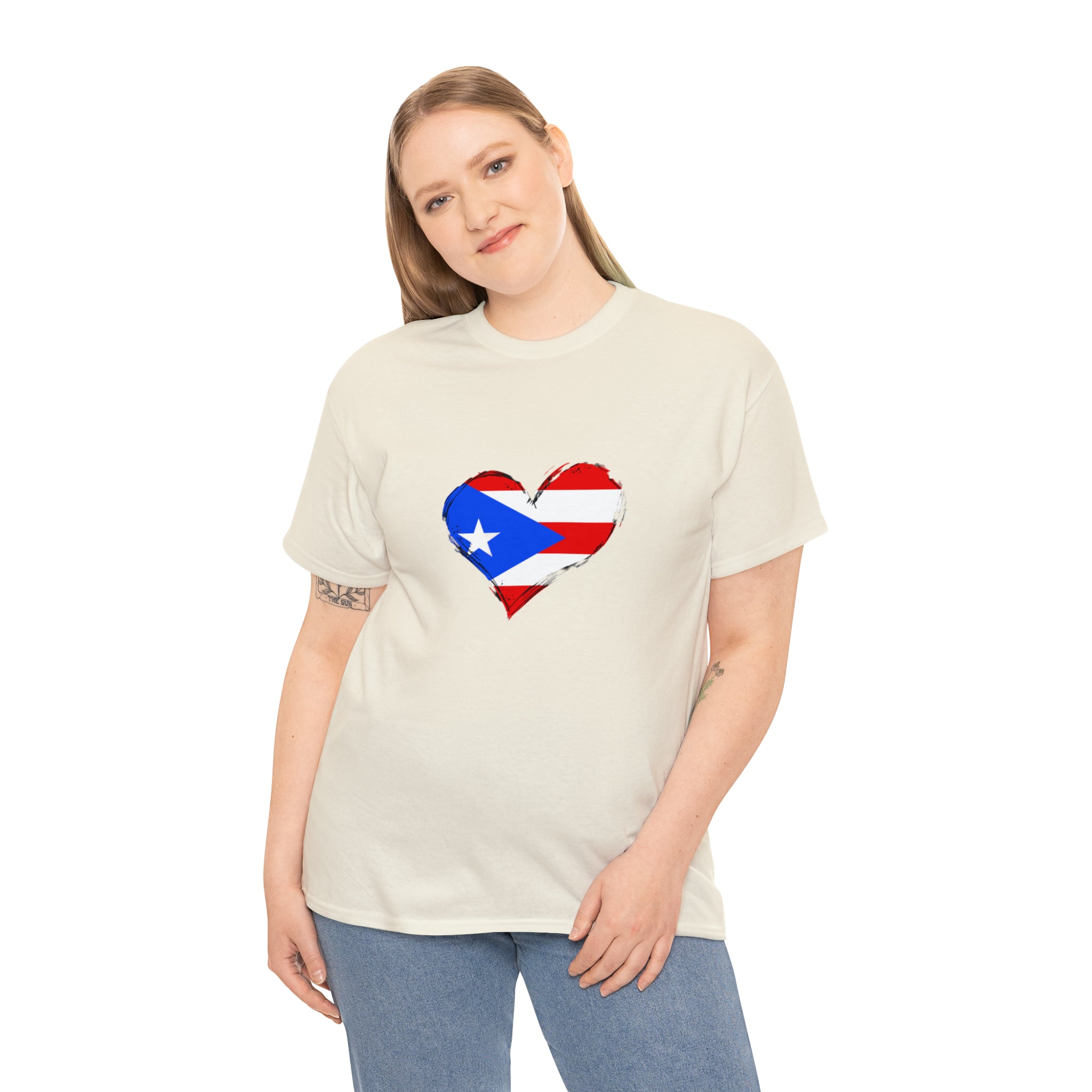 Puerto Rican Flag Heart Unisex Heavy Cotton Tee