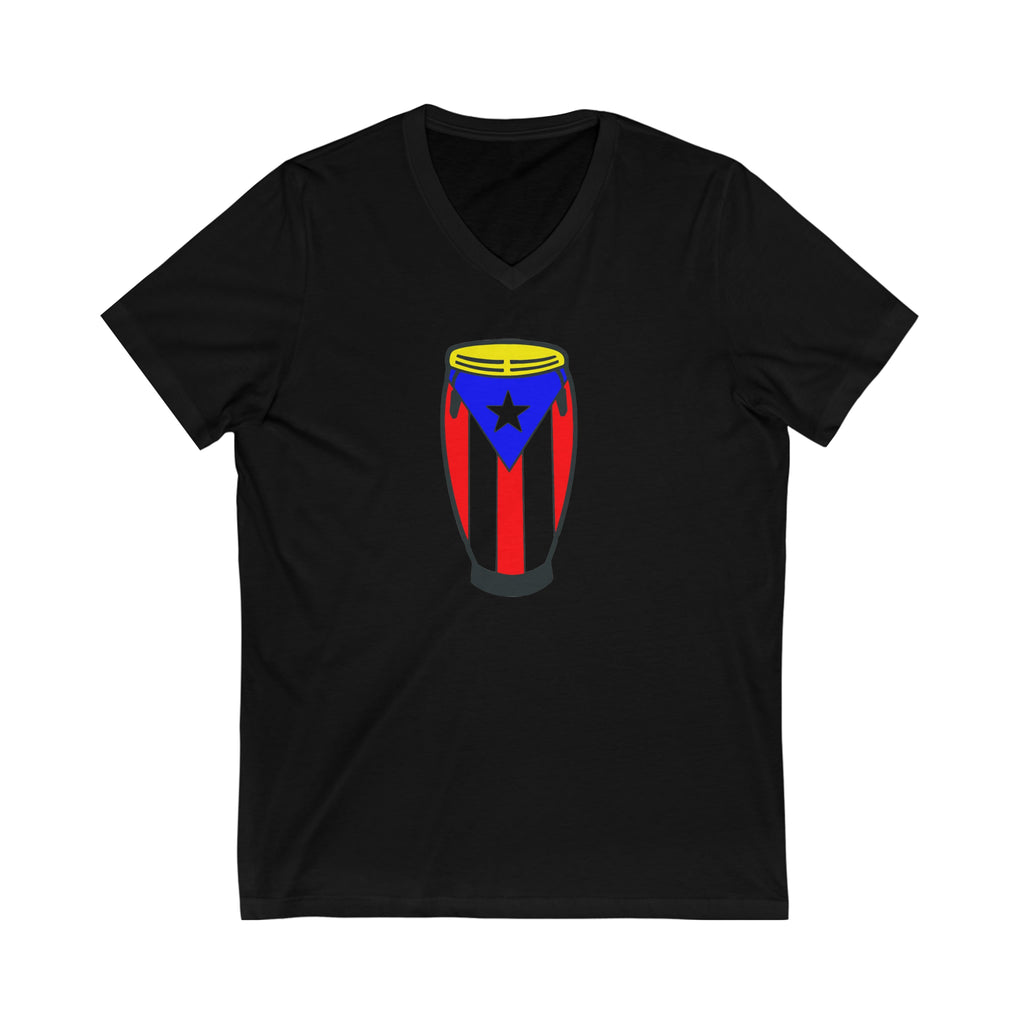 Puerto Rican Flag Congas Unisex Jersey Short Sleeve V-Neck Tee