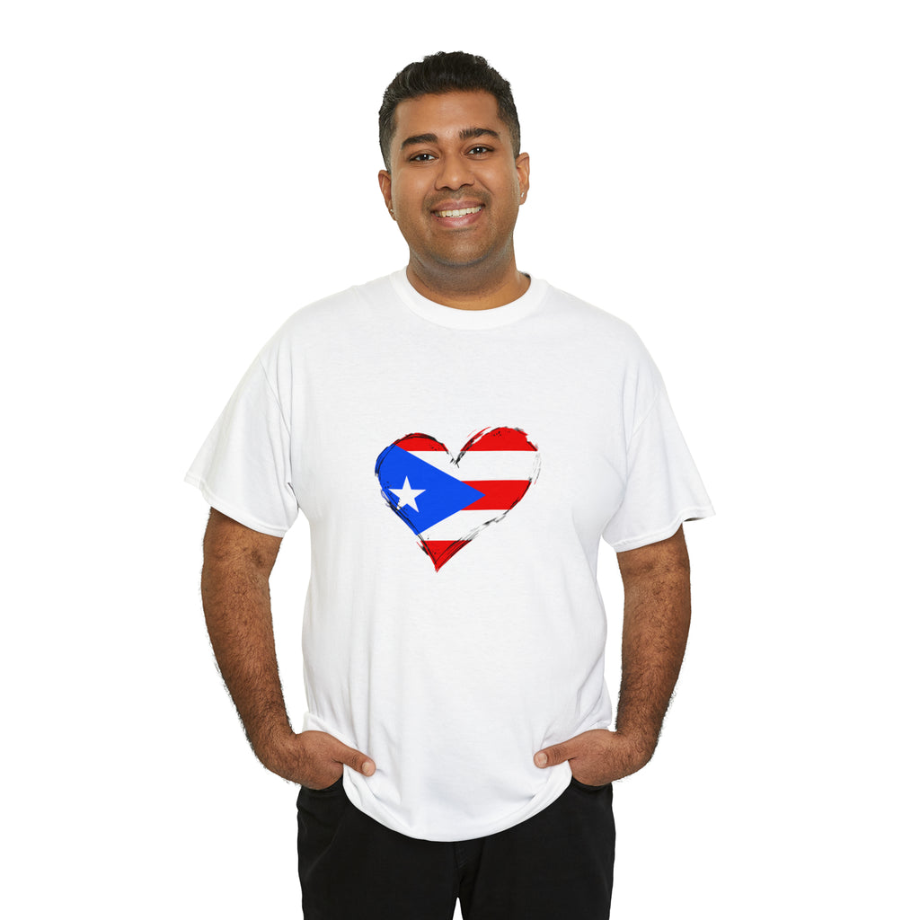 Puerto Rican Flag Heart Unisex Heavy Cotton Tee