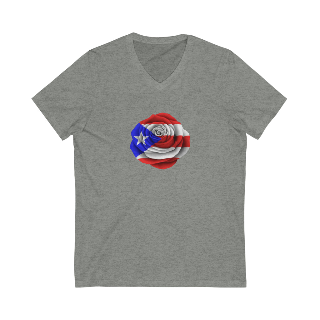 Puerto Rican Flag Rose Unisex Jersey Short Sleeve V-Neck Tee