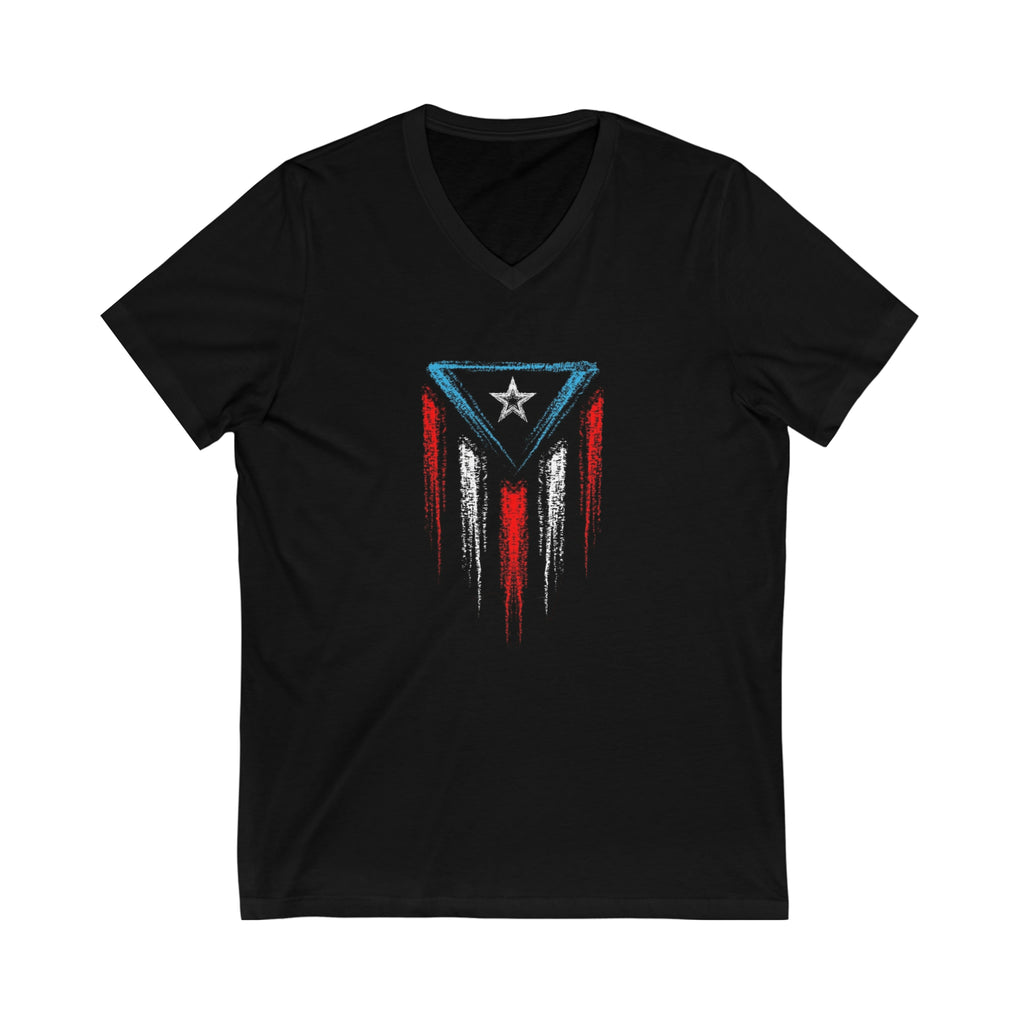 Puerto Rican Flag Unisex Jersey Short Sleeve V-Neck Tee