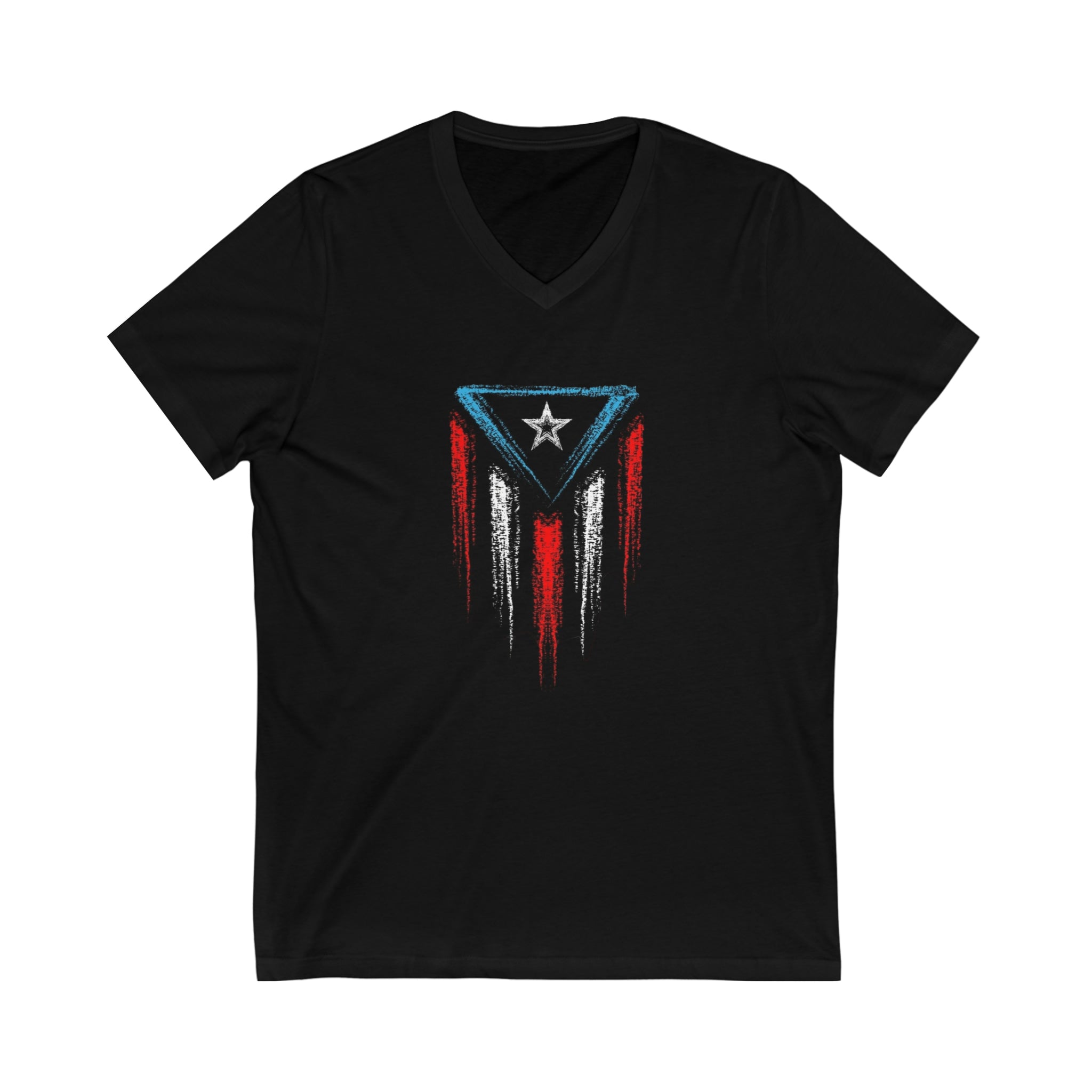 Puerto Rican Flag Unisex Jersey Short Sleeve V-Neck Tee
