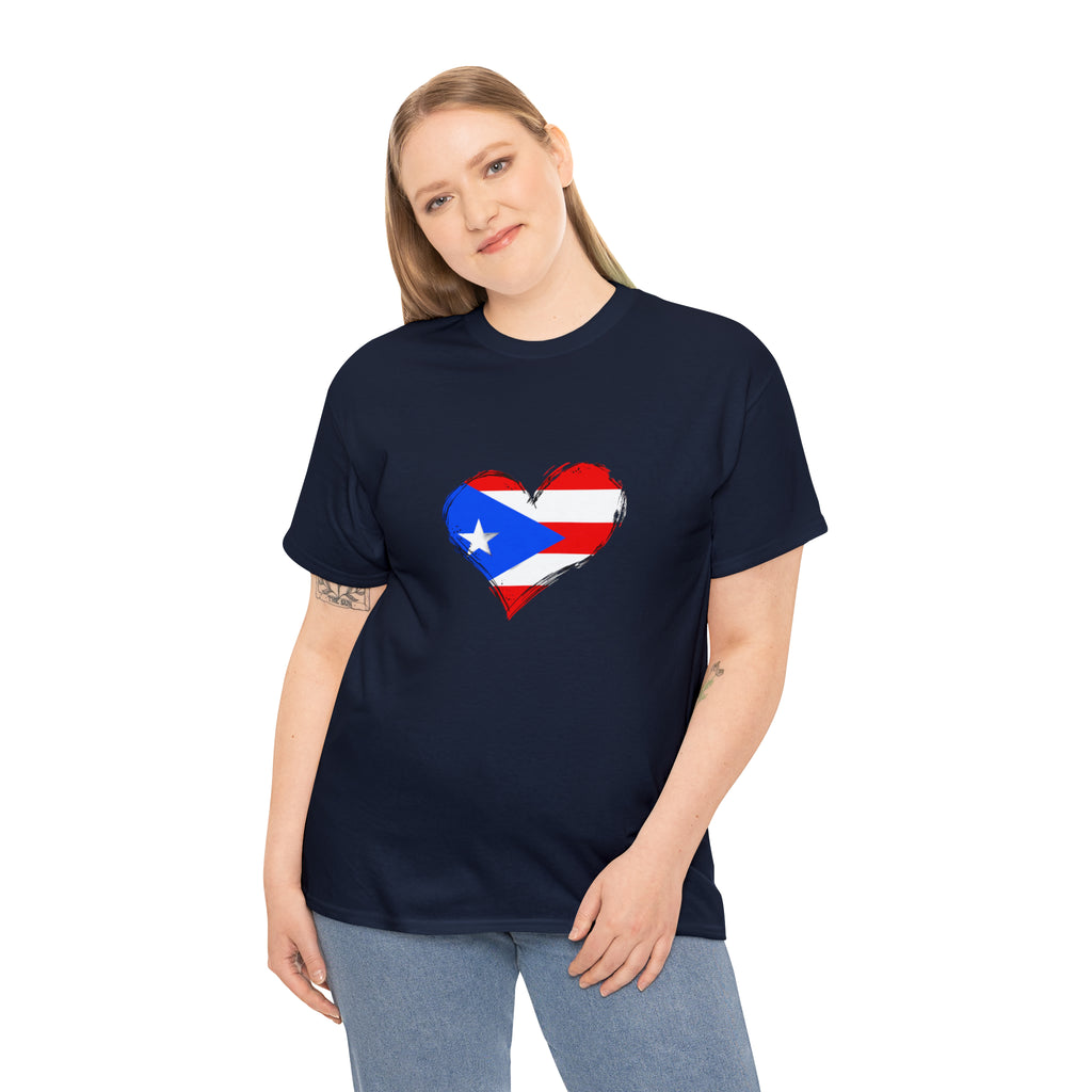 Puerto Rican Flag Heart Unisex Heavy Cotton Tee