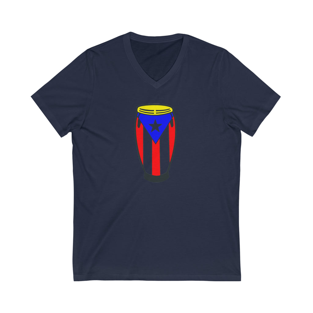 Puerto Rican Flag Congas Unisex Jersey Short Sleeve V-Neck Tee