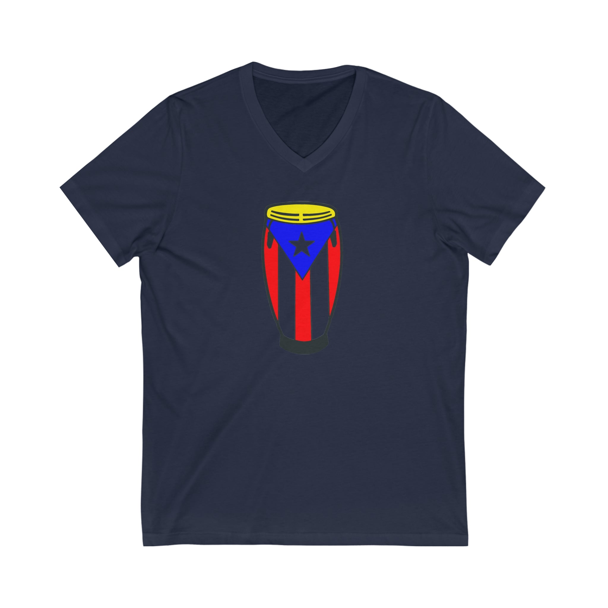 Puerto Rican Flag Congas Unisex Jersey Short Sleeve V-Neck Tee