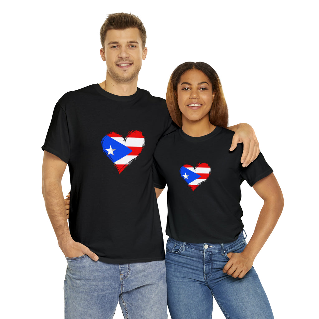 Puerto Rican Flag Heart Unisex Heavy Cotton Tee