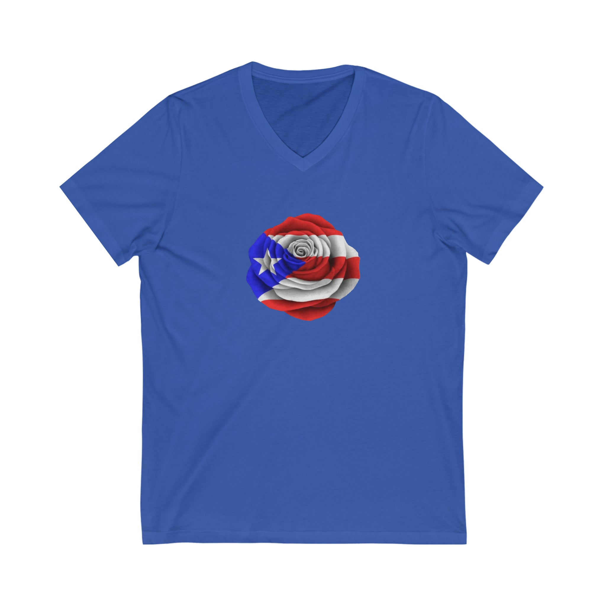 Puerto Rican Flag Rose Unisex Jersey Short Sleeve V-Neck Tee