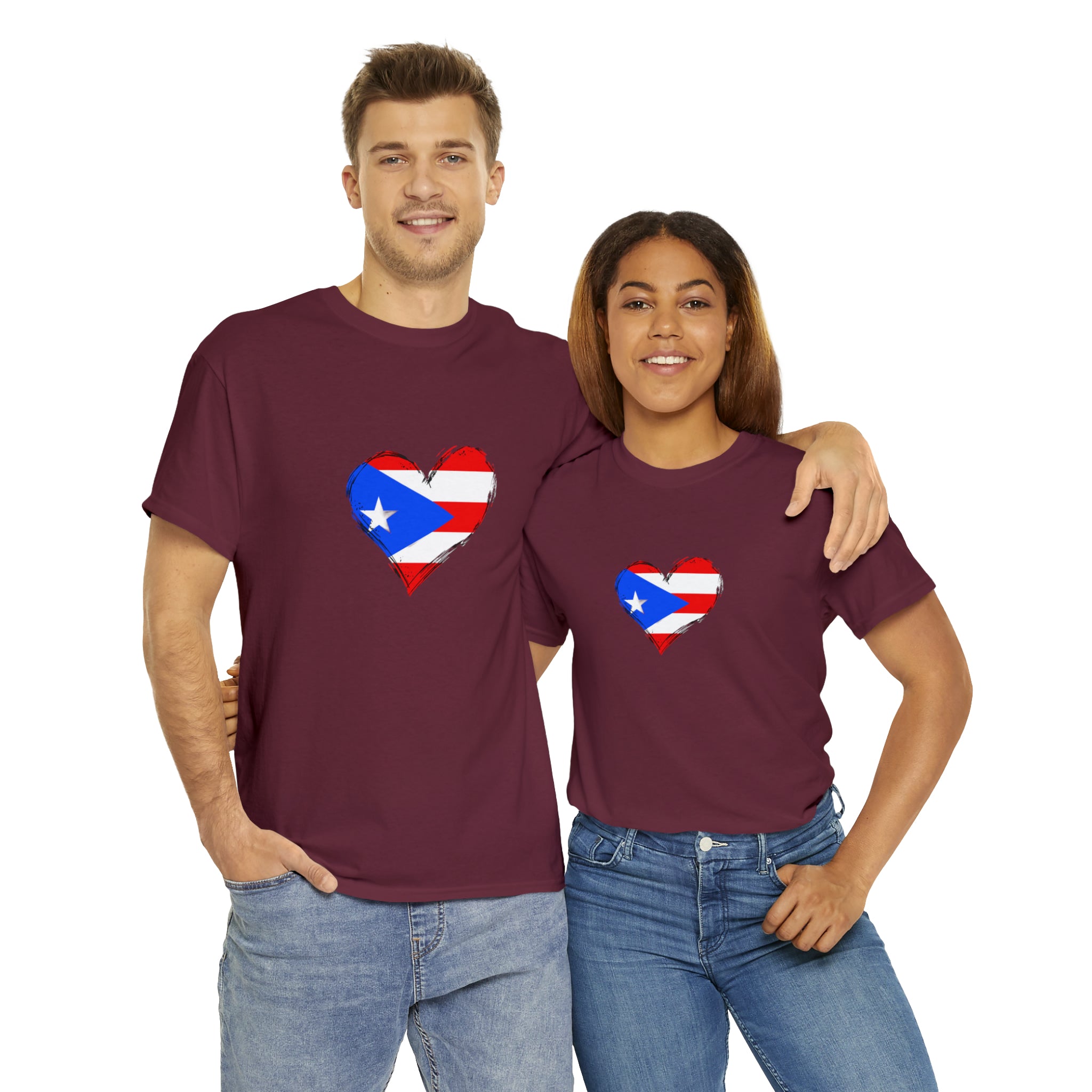 Puerto Rican Flag Heart Unisex Heavy Cotton Tee