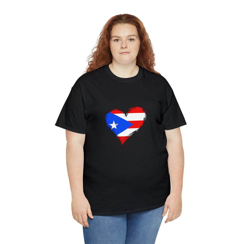 Puerto Rican Flag Heart Unisex Heavy Cotton Tee