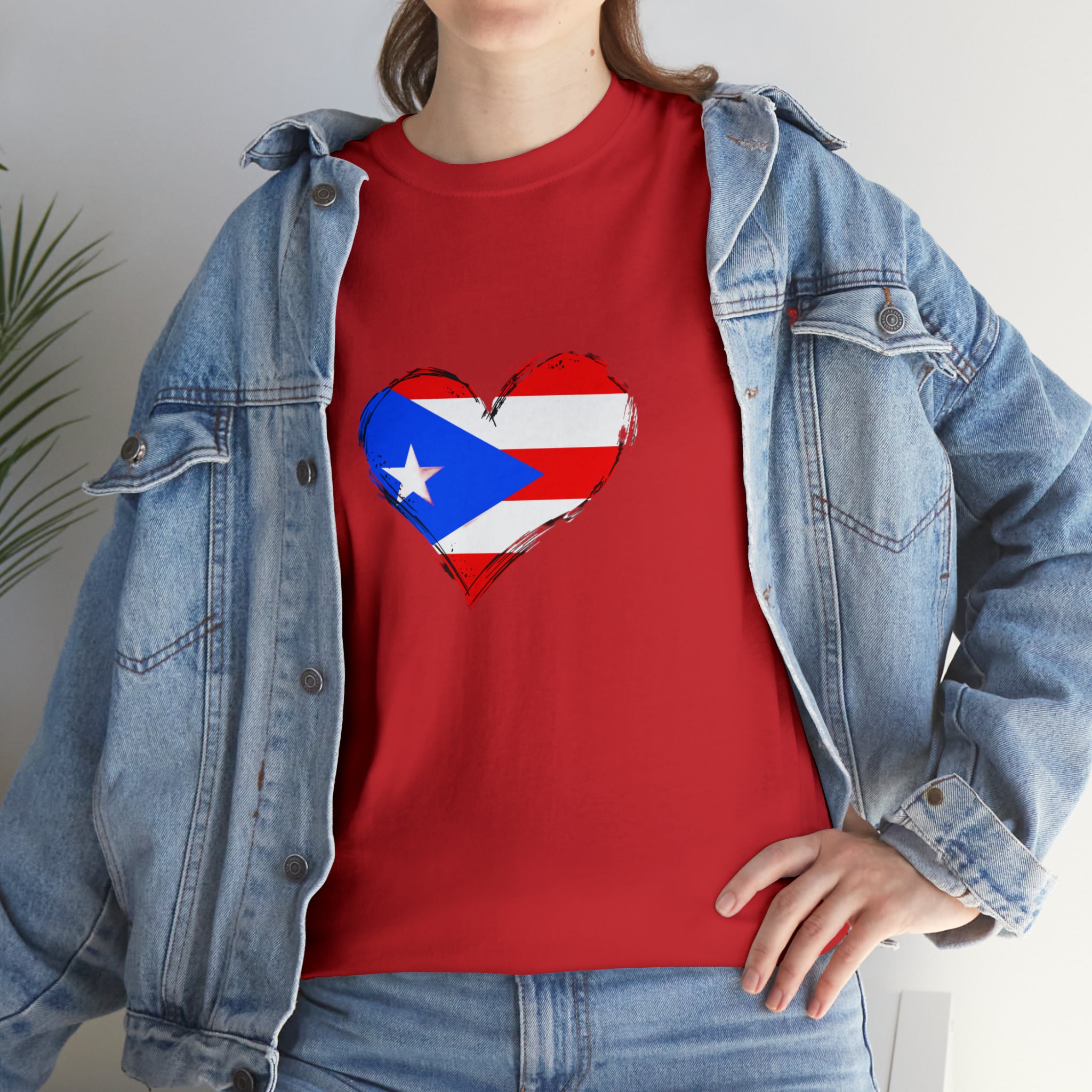 Puerto Rican Flag Heart Unisex Heavy Cotton Tee