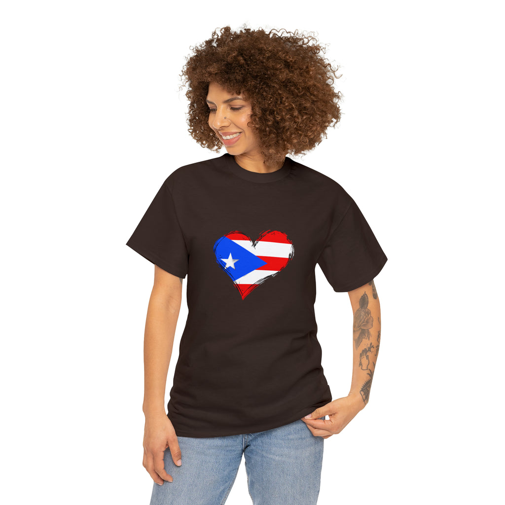 Puerto Rican Flag Heart Unisex Heavy Cotton Tee