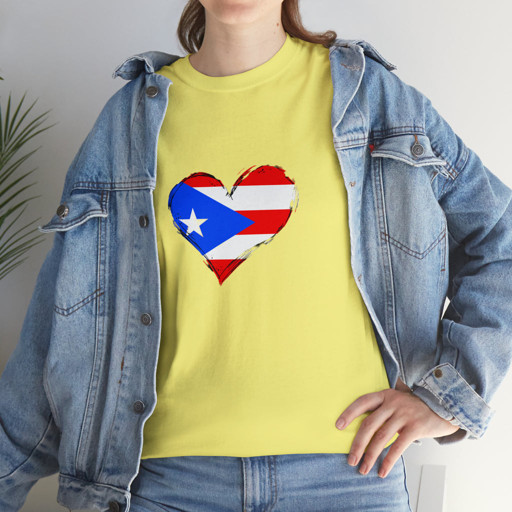 Puerto Rican Flag Heart Unisex Heavy Cotton Tee