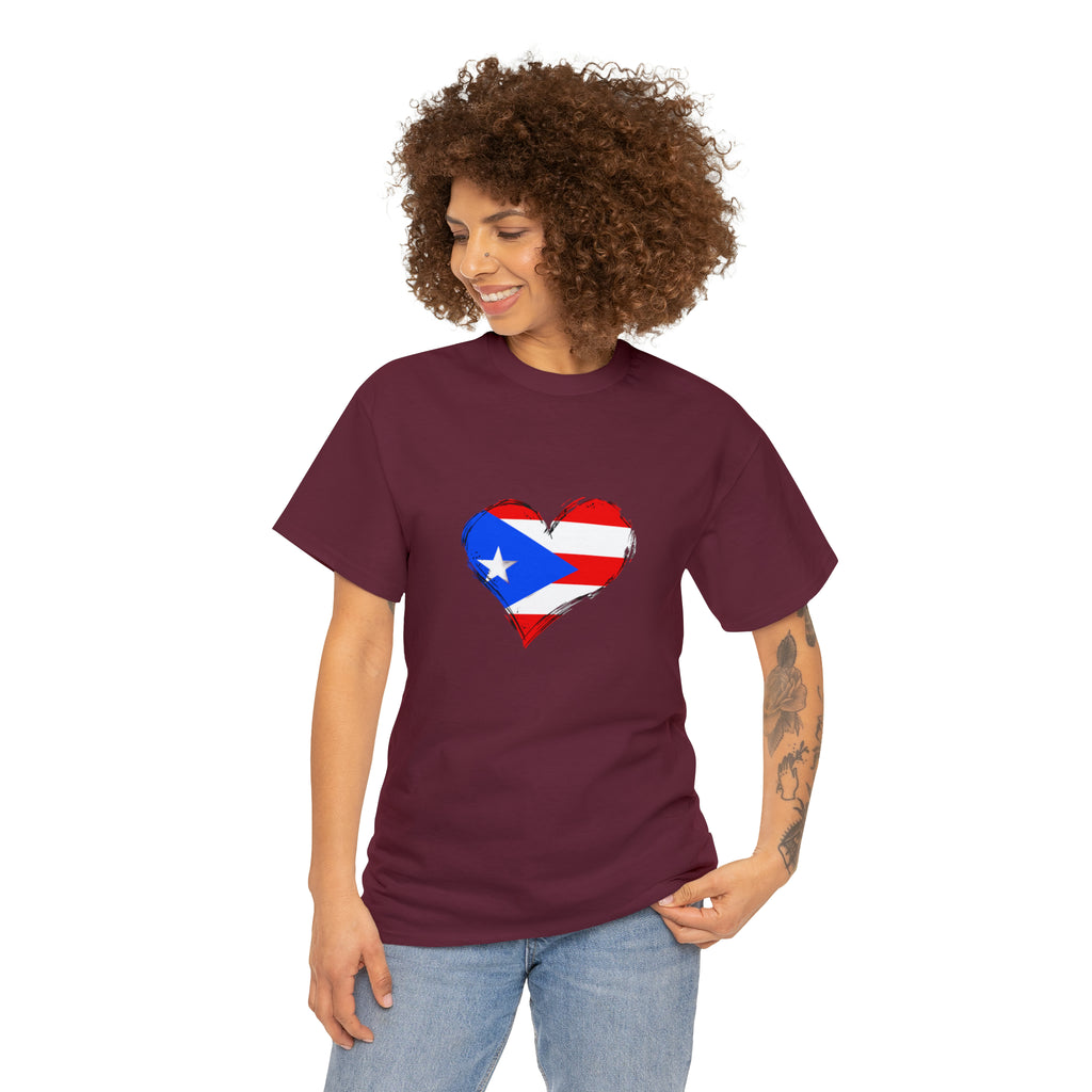 Puerto Rican Flag Heart Unisex Heavy Cotton Tee