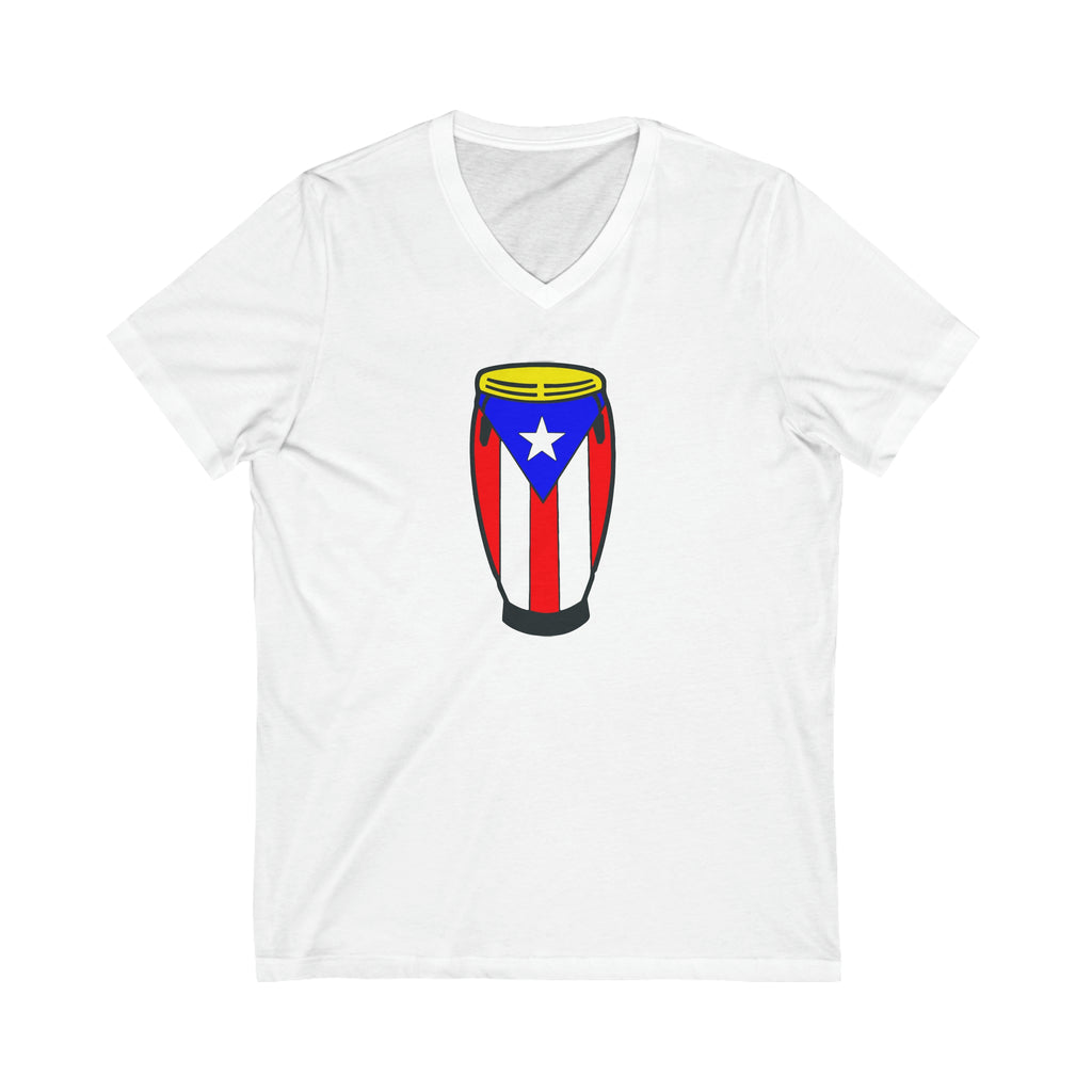 Puerto Rican Flag Congas Unisex Jersey Short Sleeve V-Neck Tee