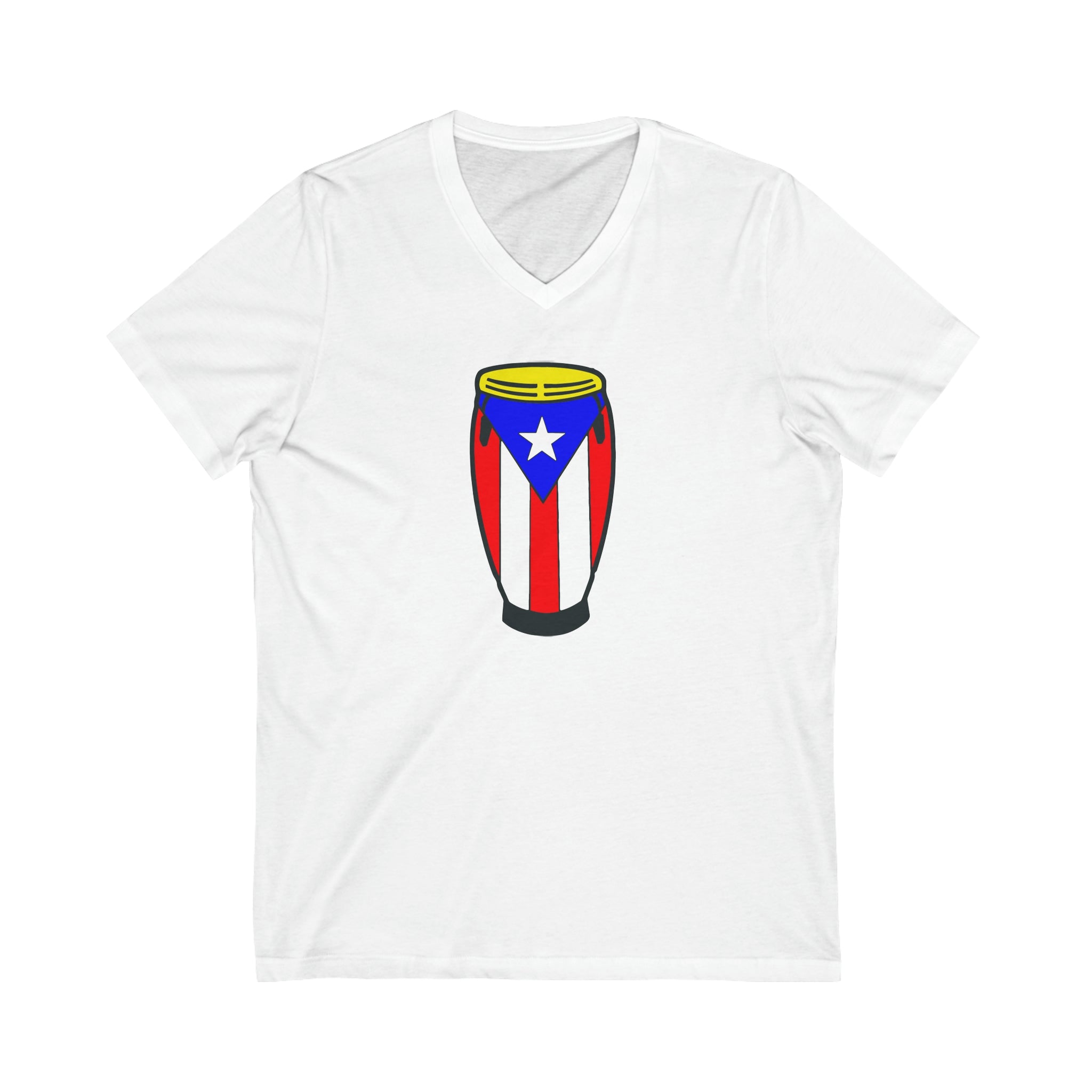 Puerto Rican Flag Congas Unisex Jersey Short Sleeve V-Neck Tee