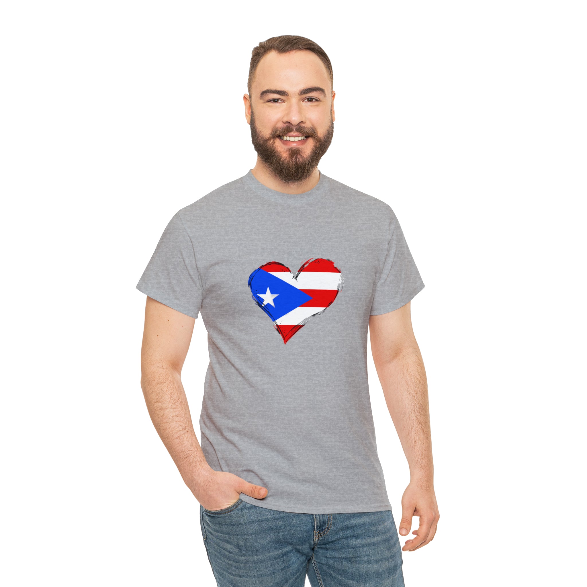 Puerto Rican Flag Heart Unisex Heavy Cotton Tee