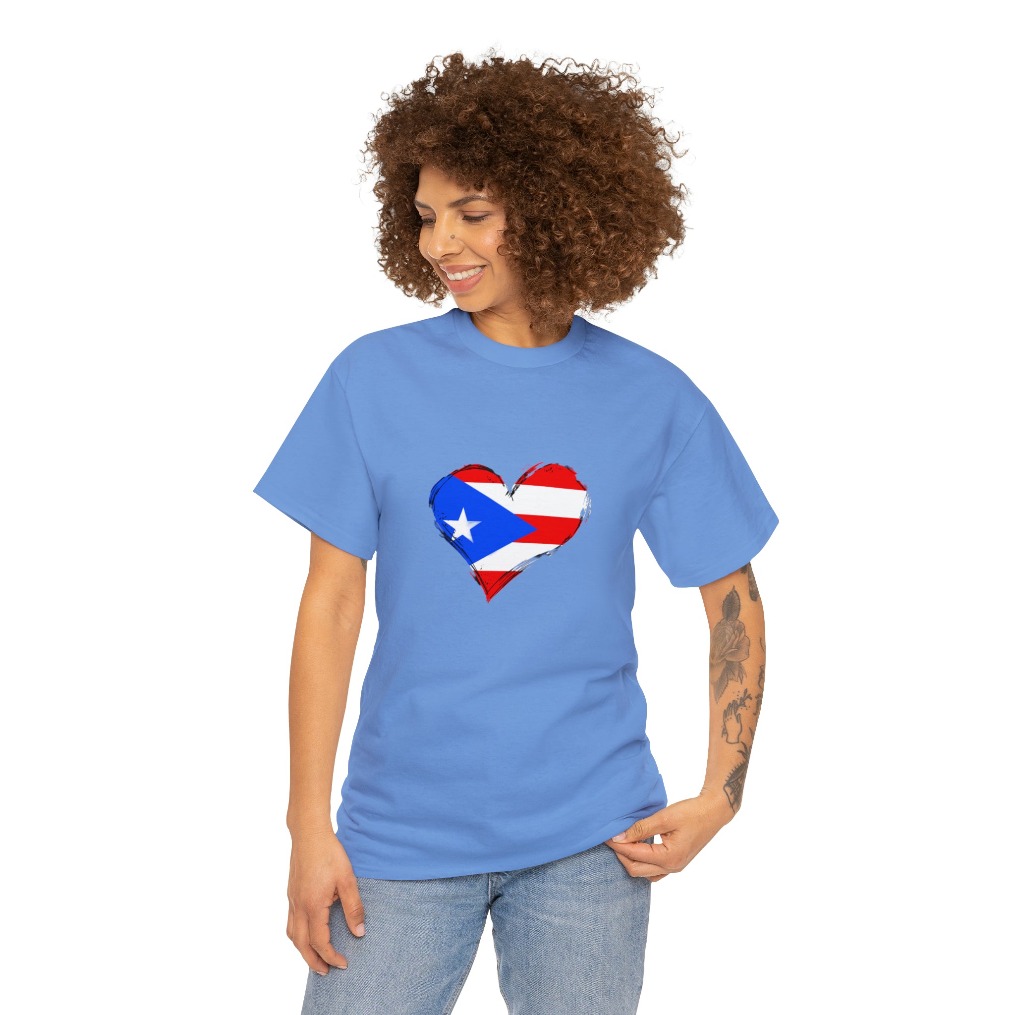Puerto Rican Flag Heart Unisex Heavy Cotton Tee