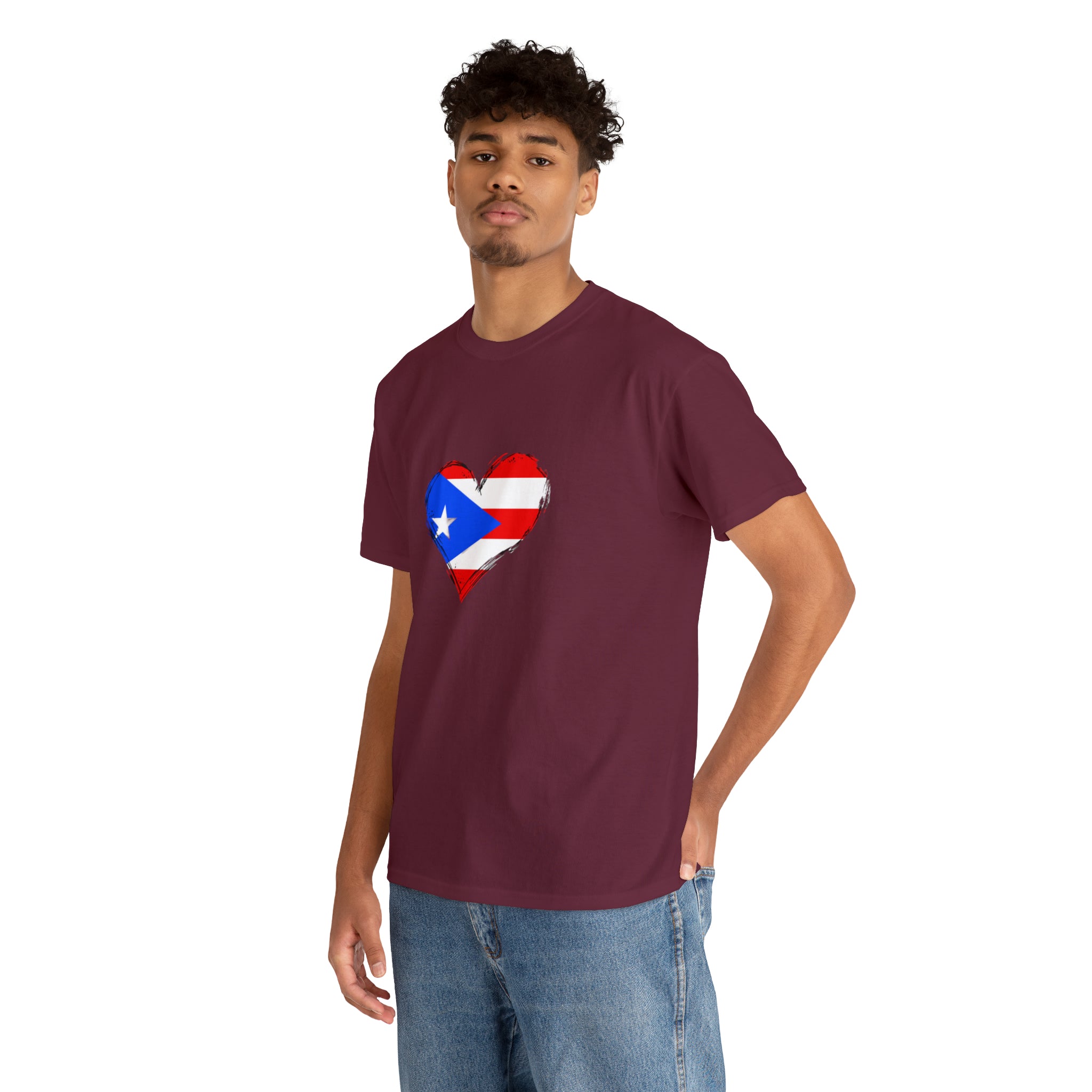 Puerto Rican Flag Heart Unisex Heavy Cotton Tee