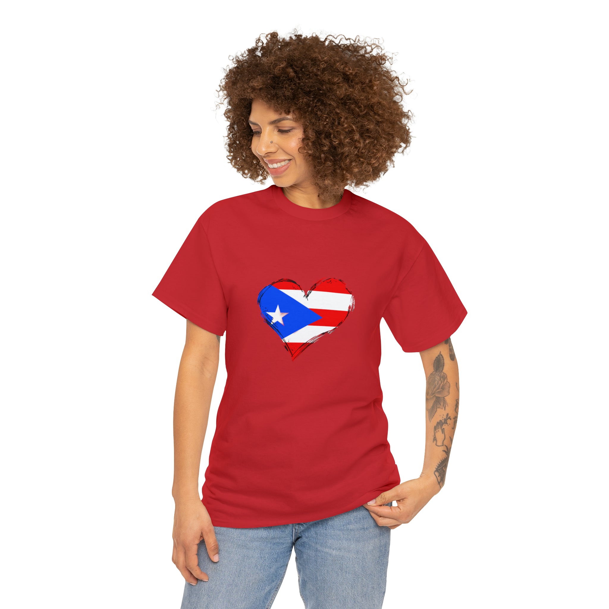 Puerto Rican Flag Heart Unisex Heavy Cotton Tee