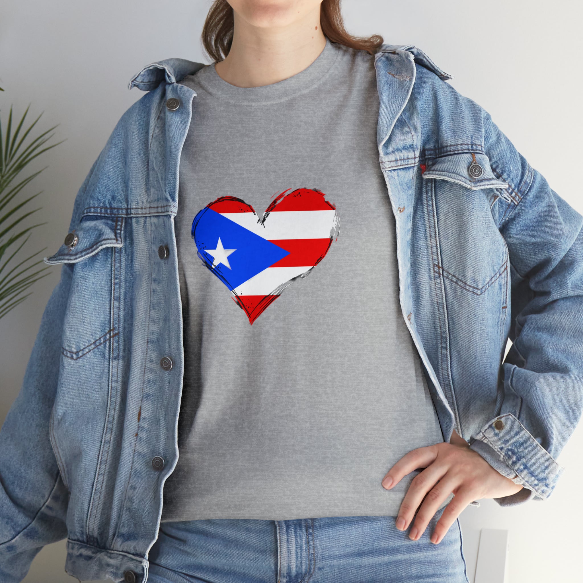 Puerto Rican Flag Heart Unisex Heavy Cotton Tee
