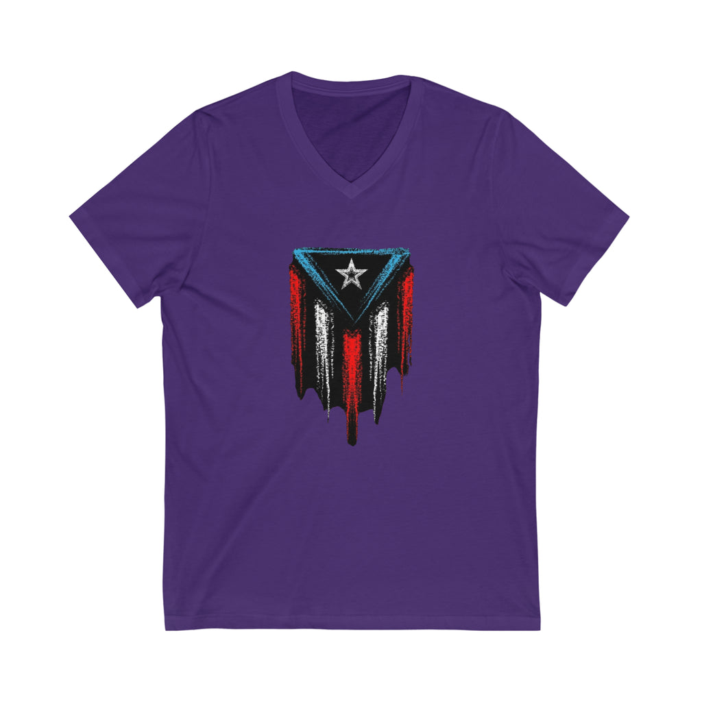 Puerto Rican Flag Unisex Jersey Short Sleeve V-Neck Tee