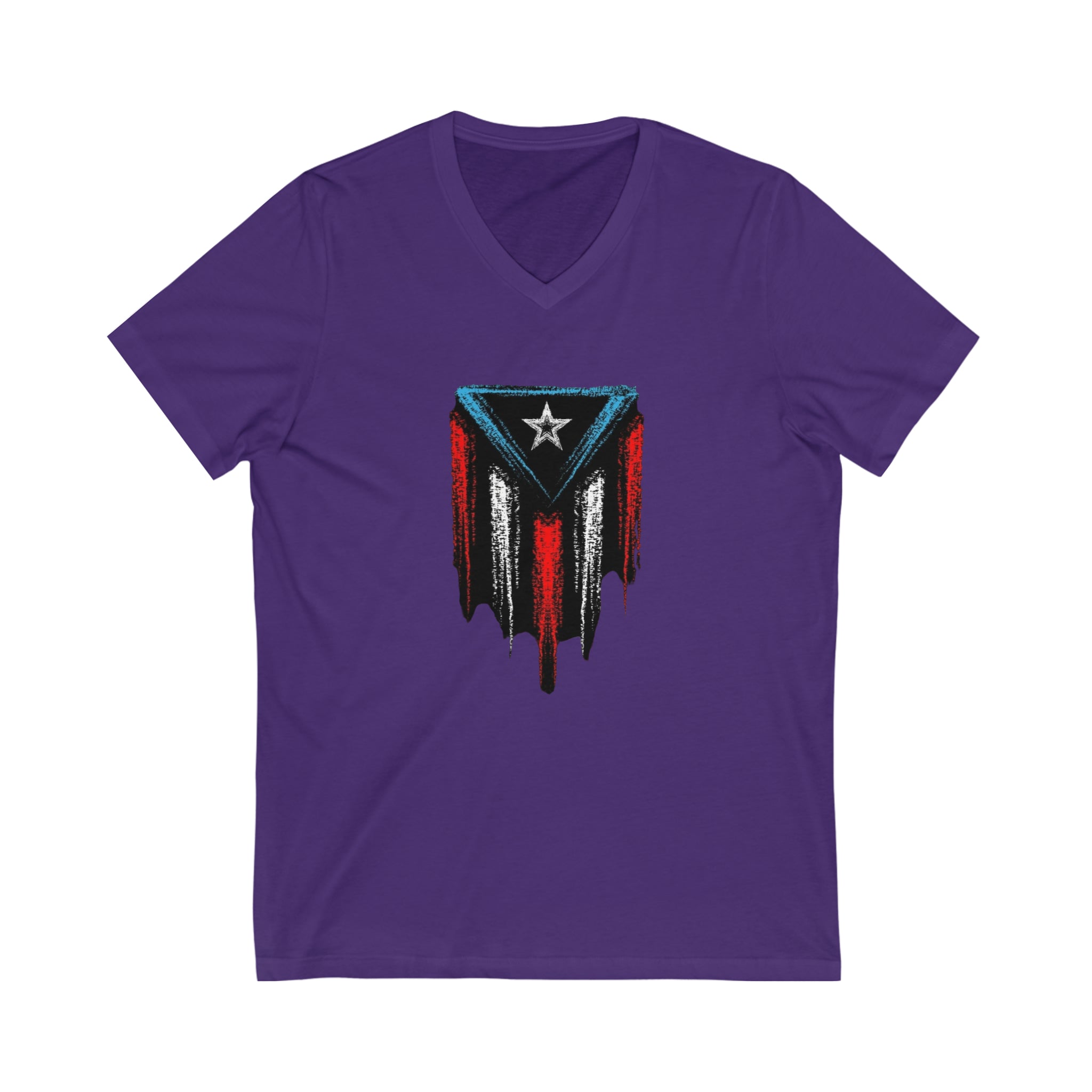 Puerto Rican Flag Unisex Jersey Short Sleeve V-Neck Tee