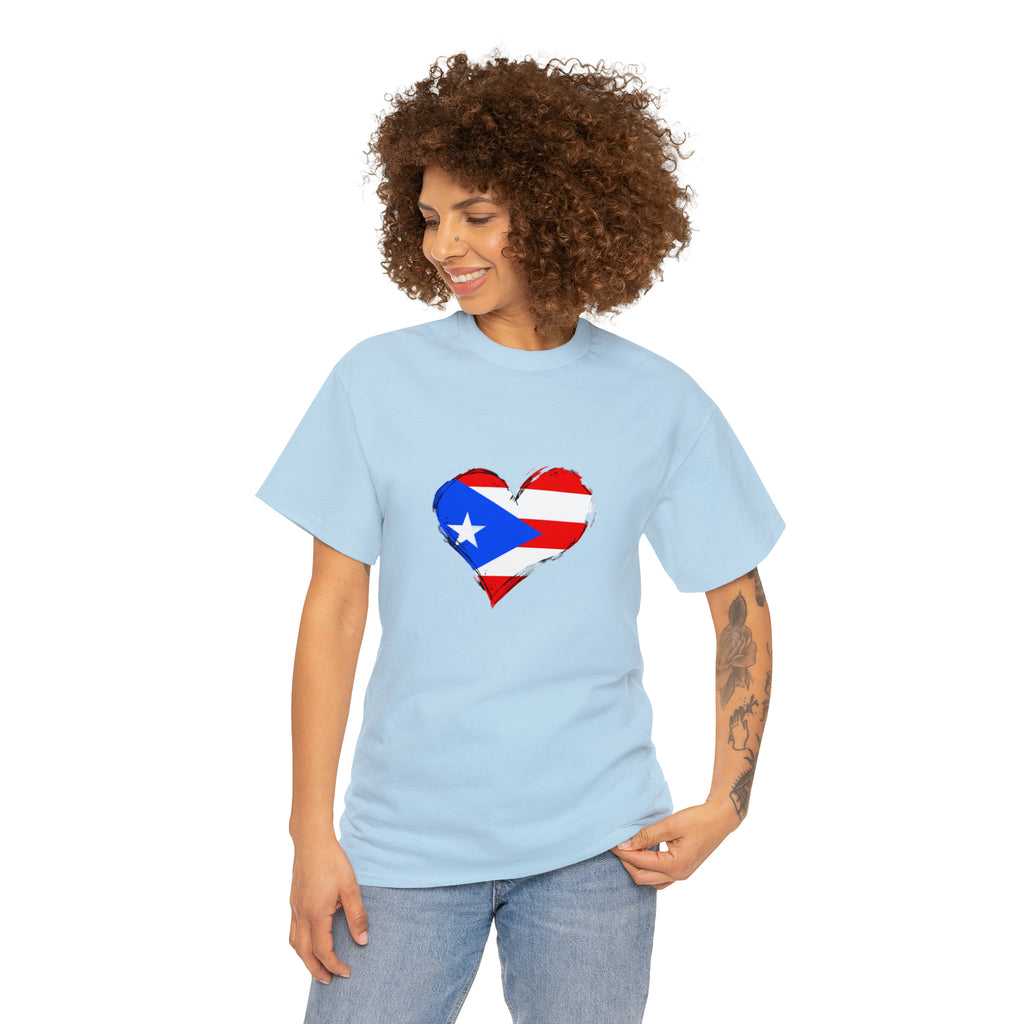 Puerto Rican Flag Heart Unisex Heavy Cotton Tee