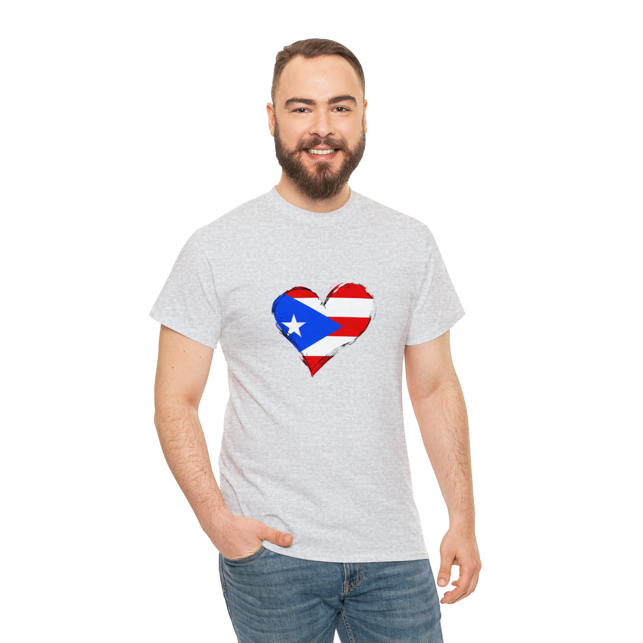 Puerto Rican Flag Heart Unisex Heavy Cotton Tee