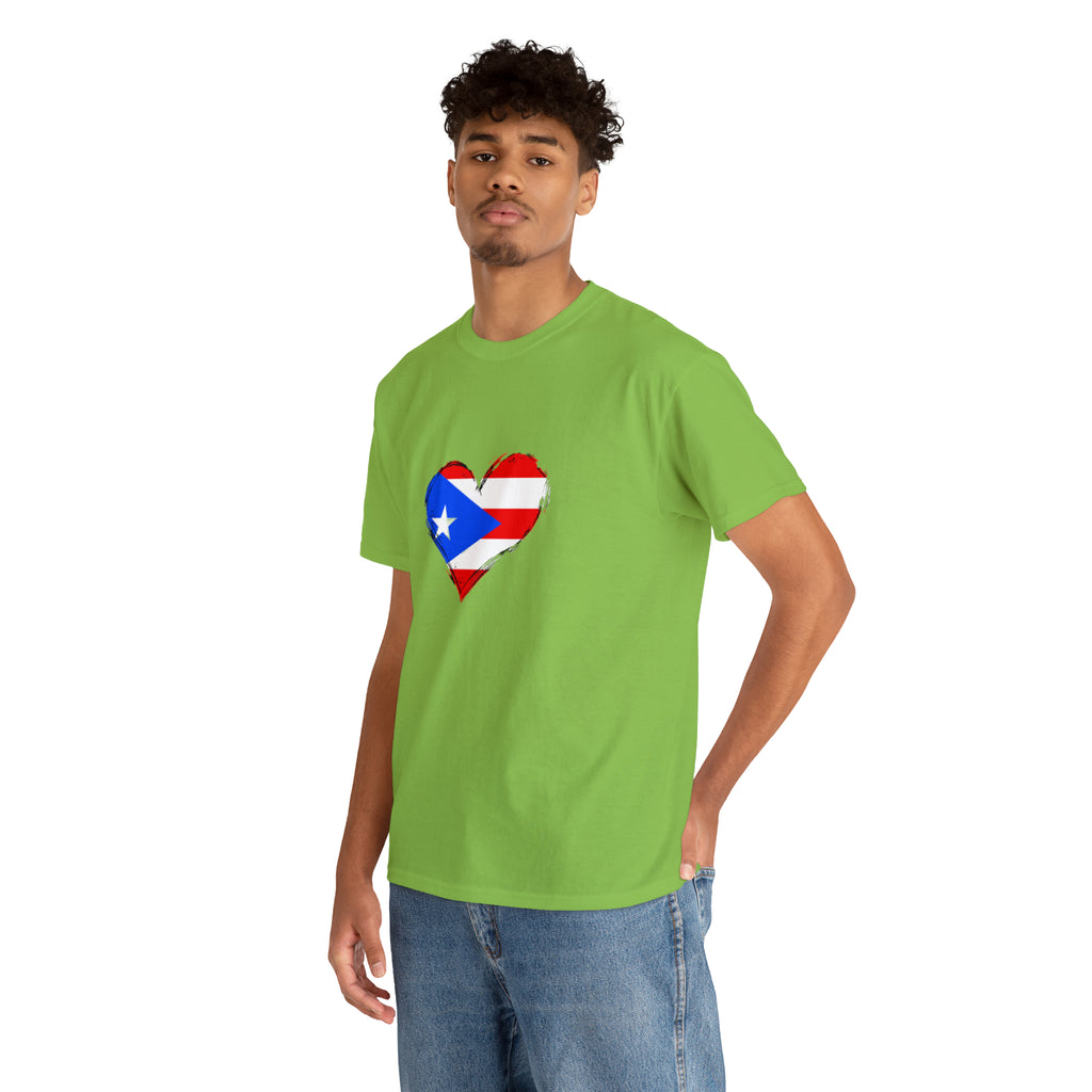 Puerto Rican Flag Heart Unisex Heavy Cotton Tee