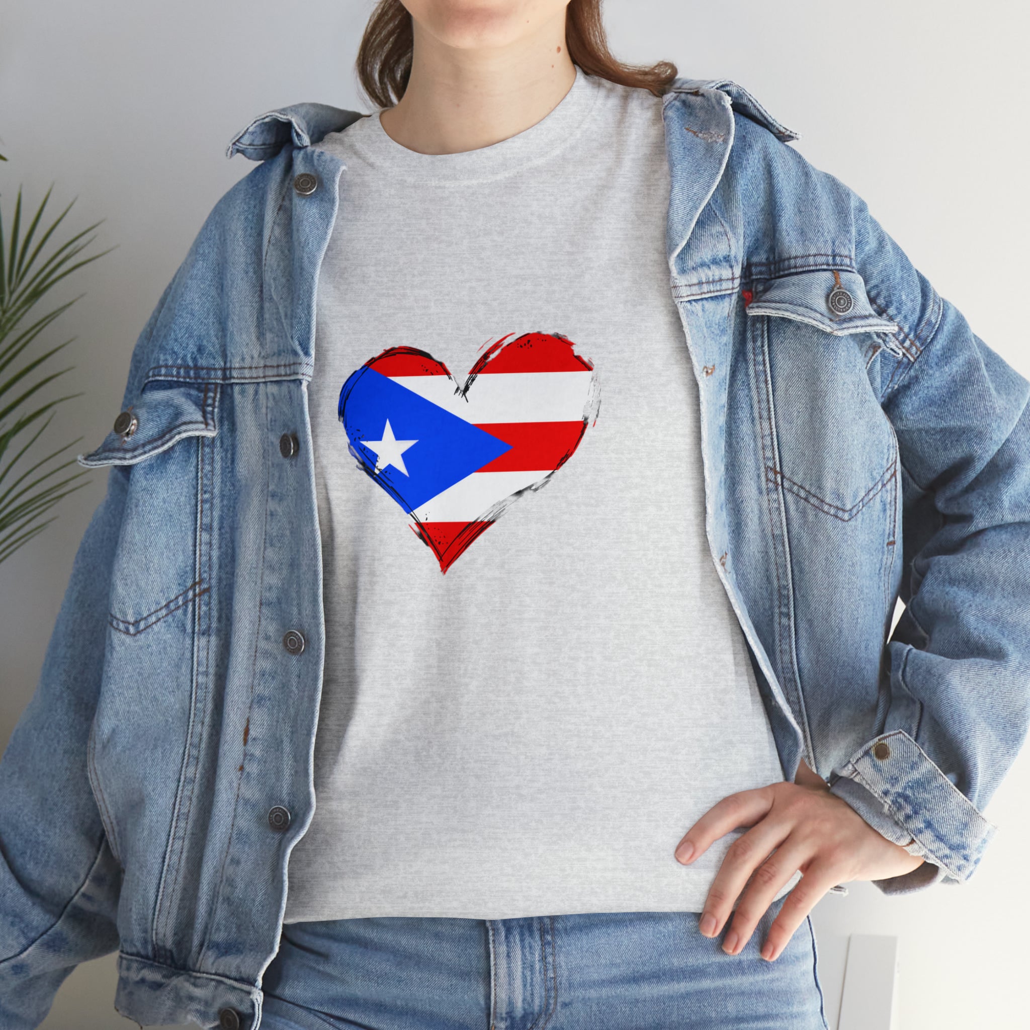 Puerto Rican Flag Heart Unisex Heavy Cotton Tee