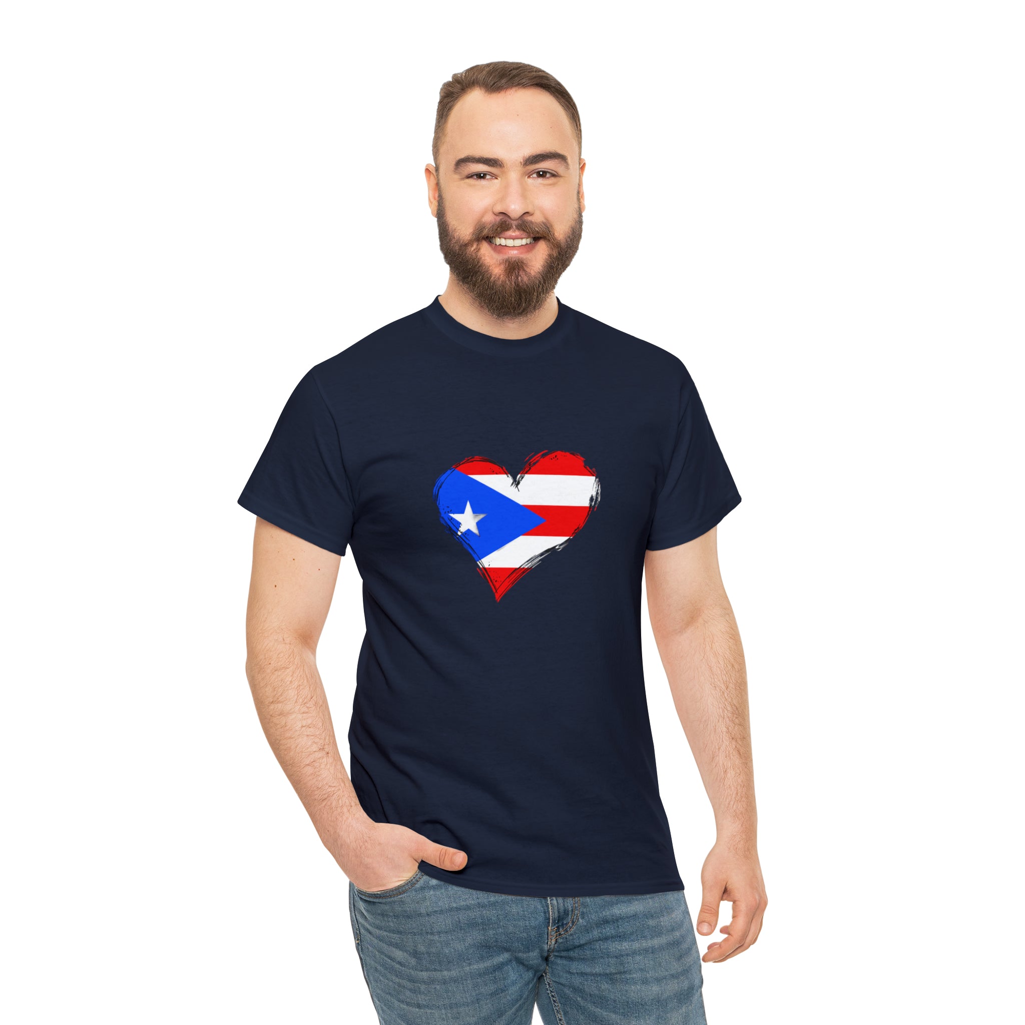 Puerto Rican Flag Heart Unisex Heavy Cotton Tee