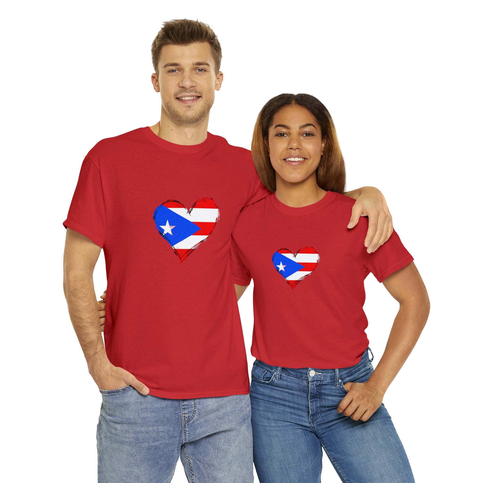 Puerto Rican Flag Heart Unisex Heavy Cotton Tee