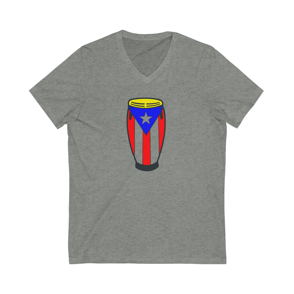Puerto Rican Flag Congas Unisex Jersey Short Sleeve V-Neck Tee