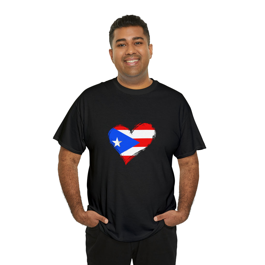 Puerto Rican Flag Heart Unisex Heavy Cotton Tee