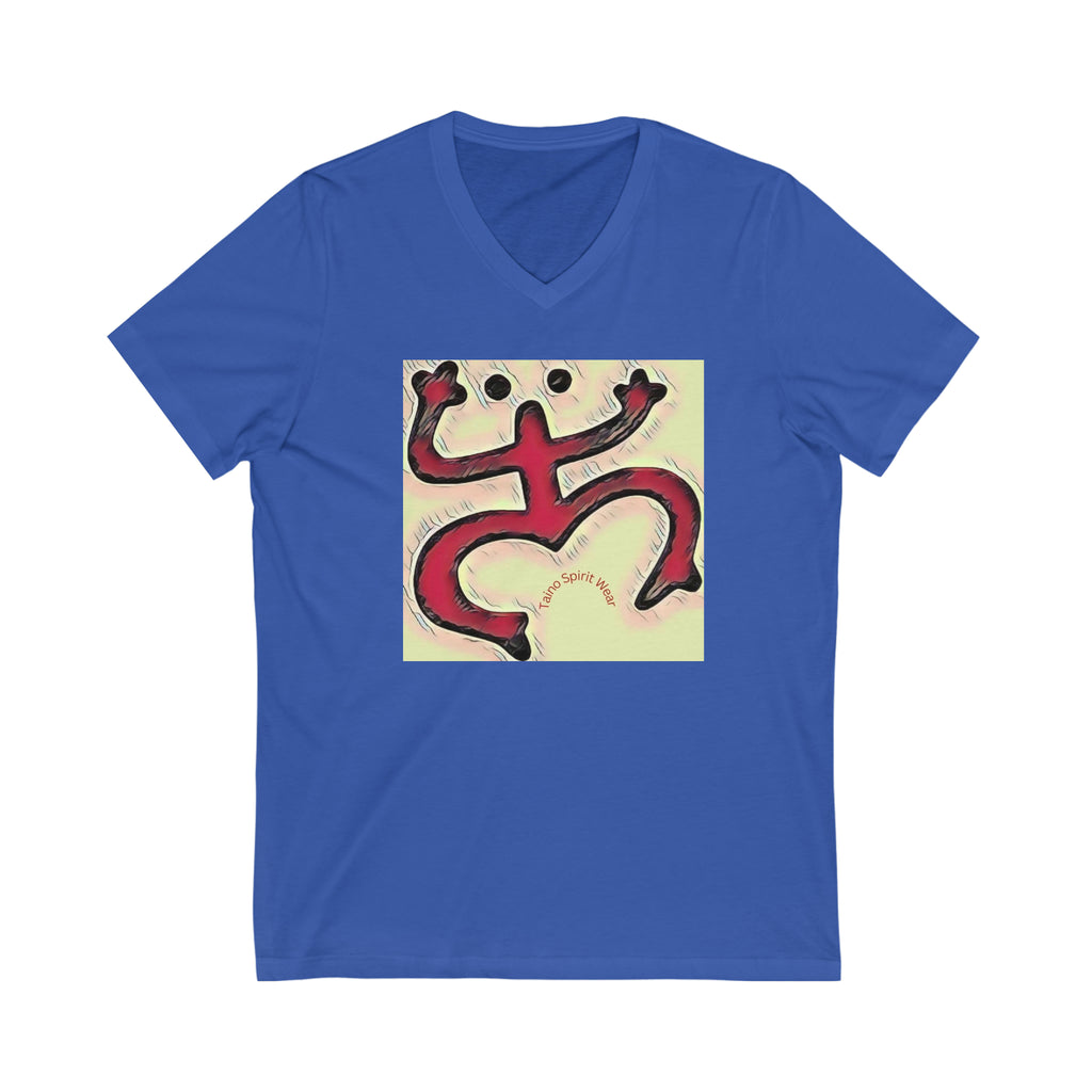 Taino Red Coqui Patch Unisex Jersey Short Sleeve V-Neck Tee