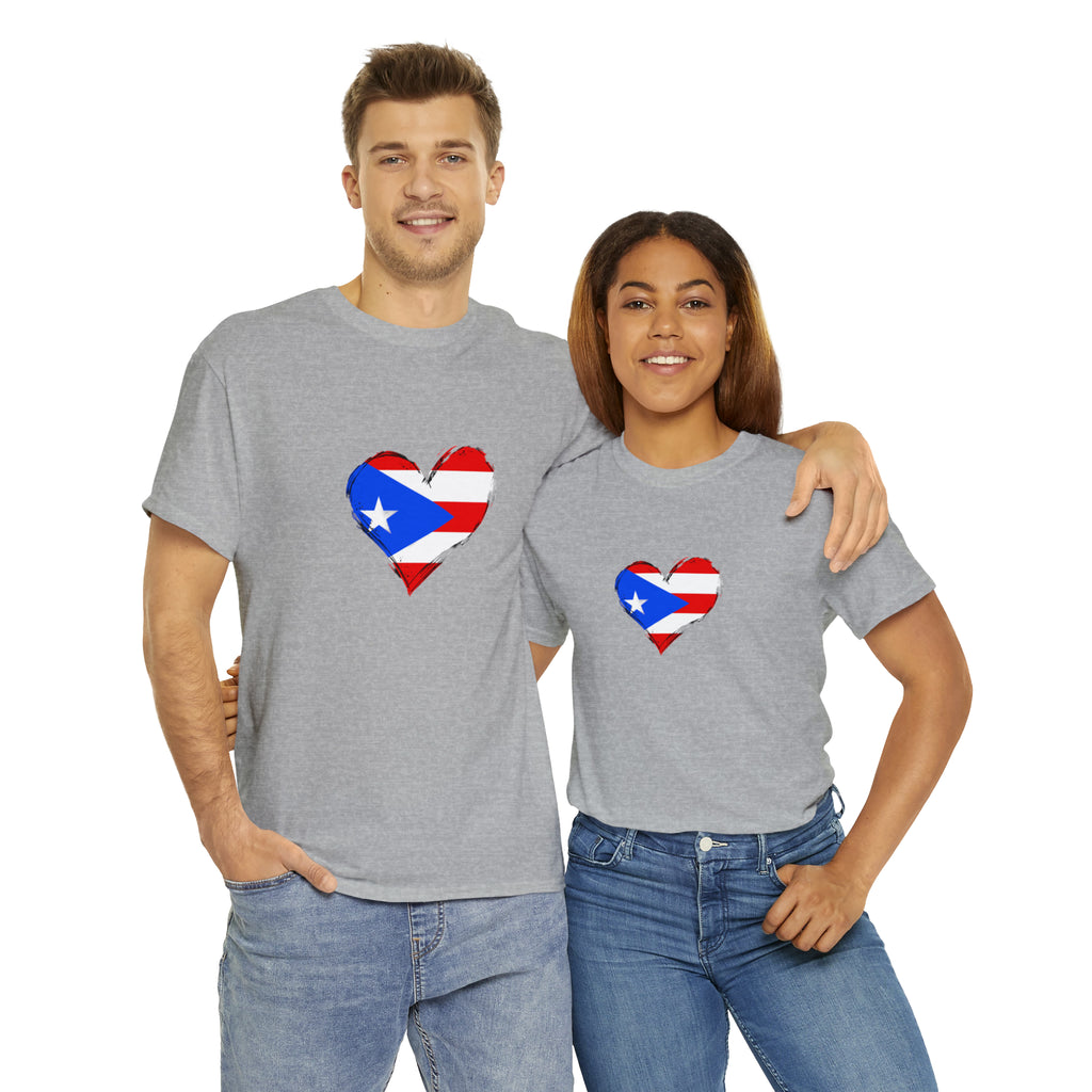 Puerto Rican Flag Heart Unisex Heavy Cotton Tee