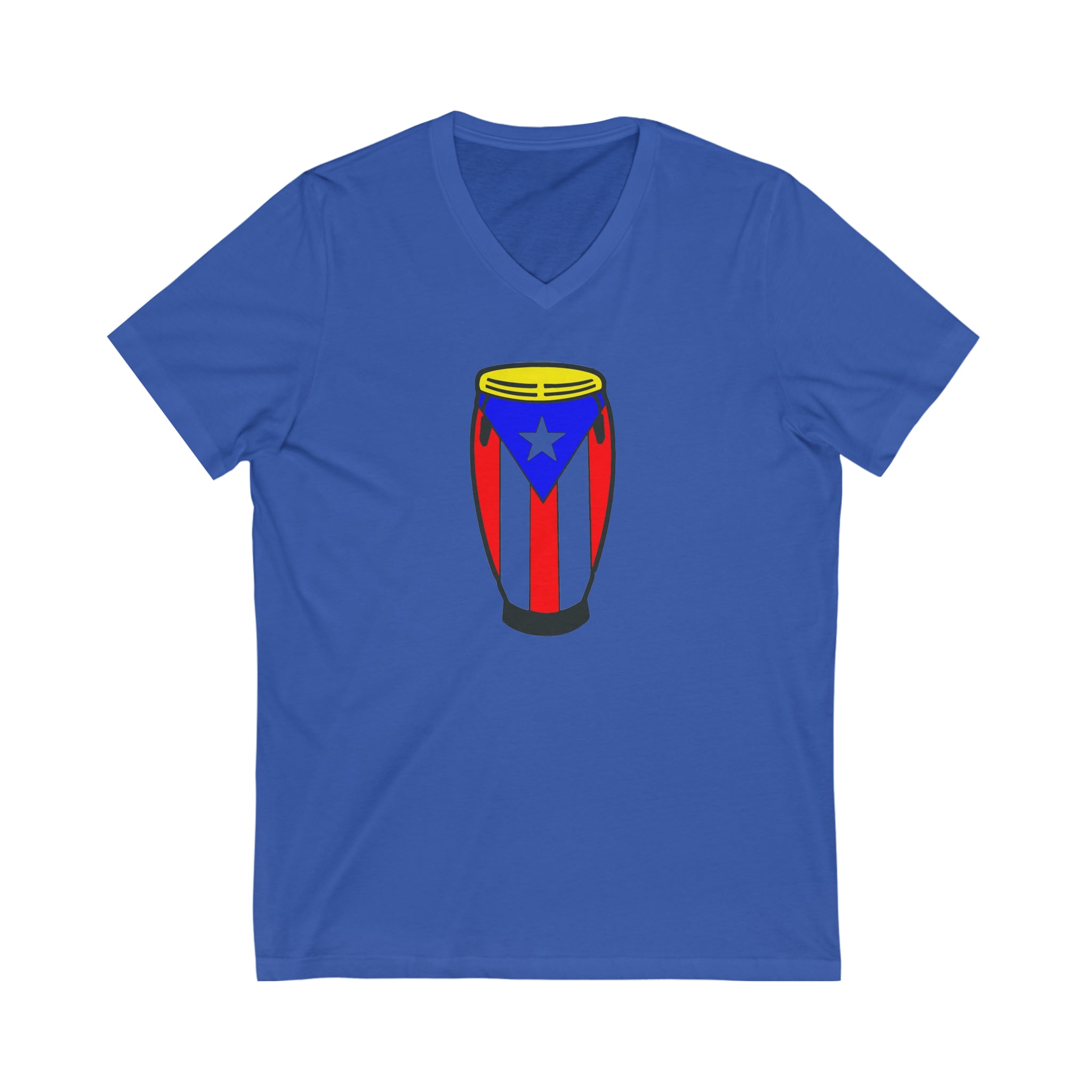Puerto Rican Flag Congas Unisex Jersey Short Sleeve V-Neck Tee