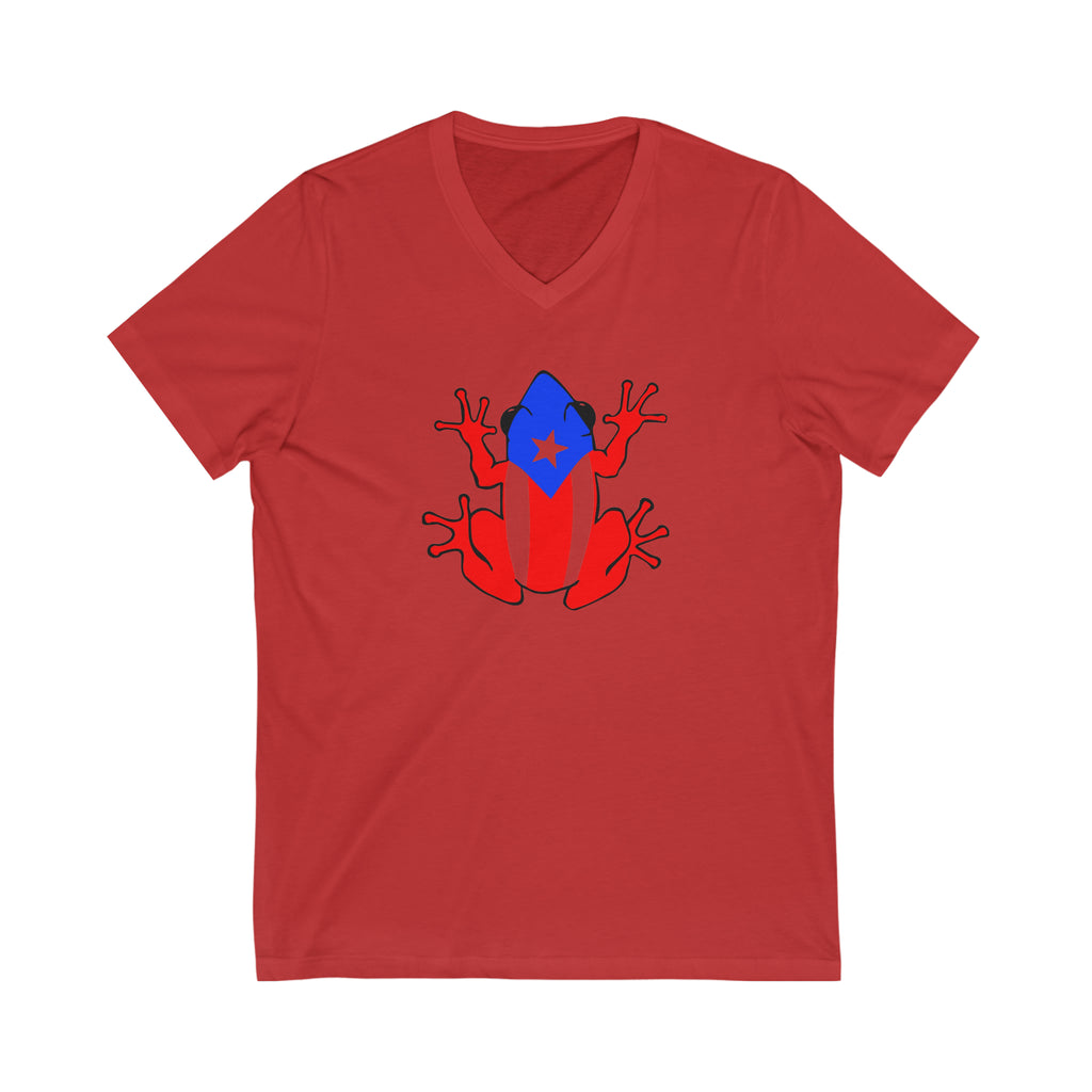 Puerto Rican Flag Coqui Unisex Jersey Short Sleeve V-Neck Tee