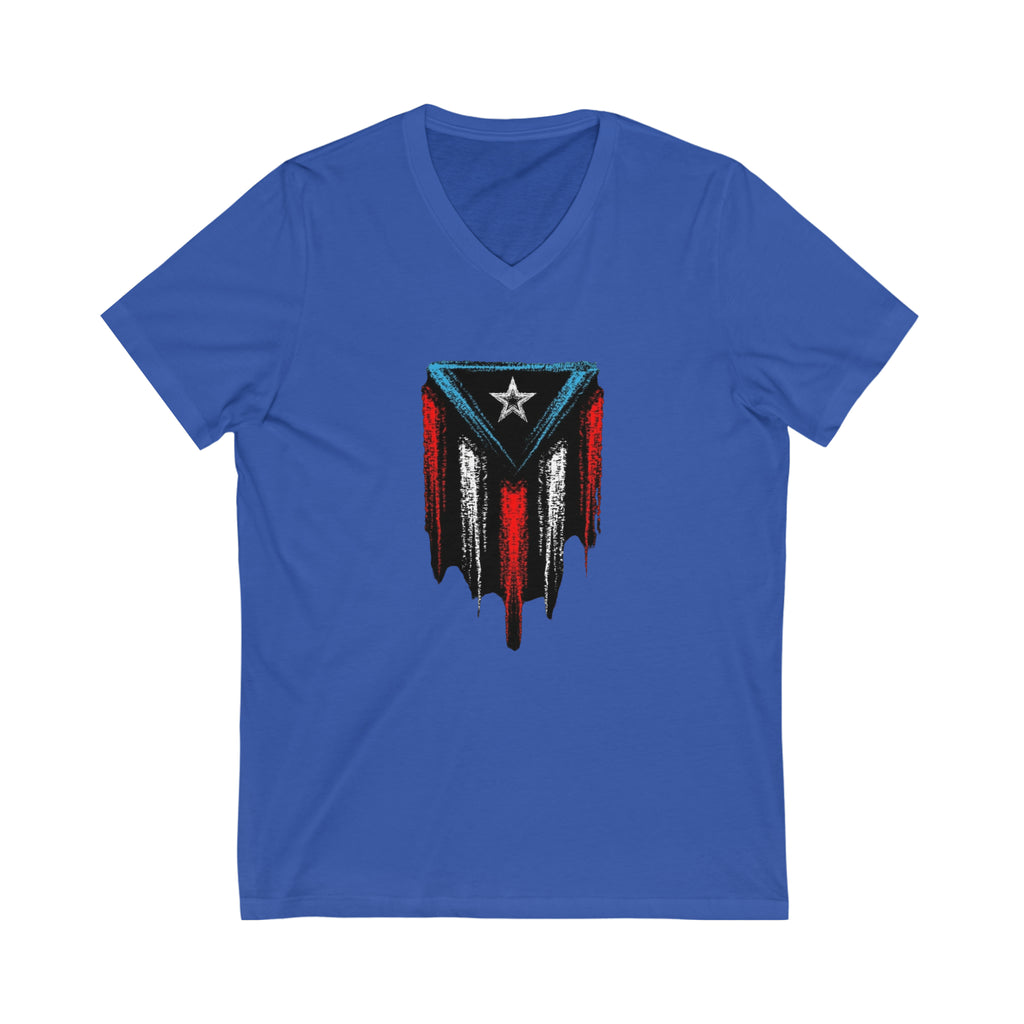 Puerto Rican Flag Unisex Jersey Short Sleeve V-Neck Tee