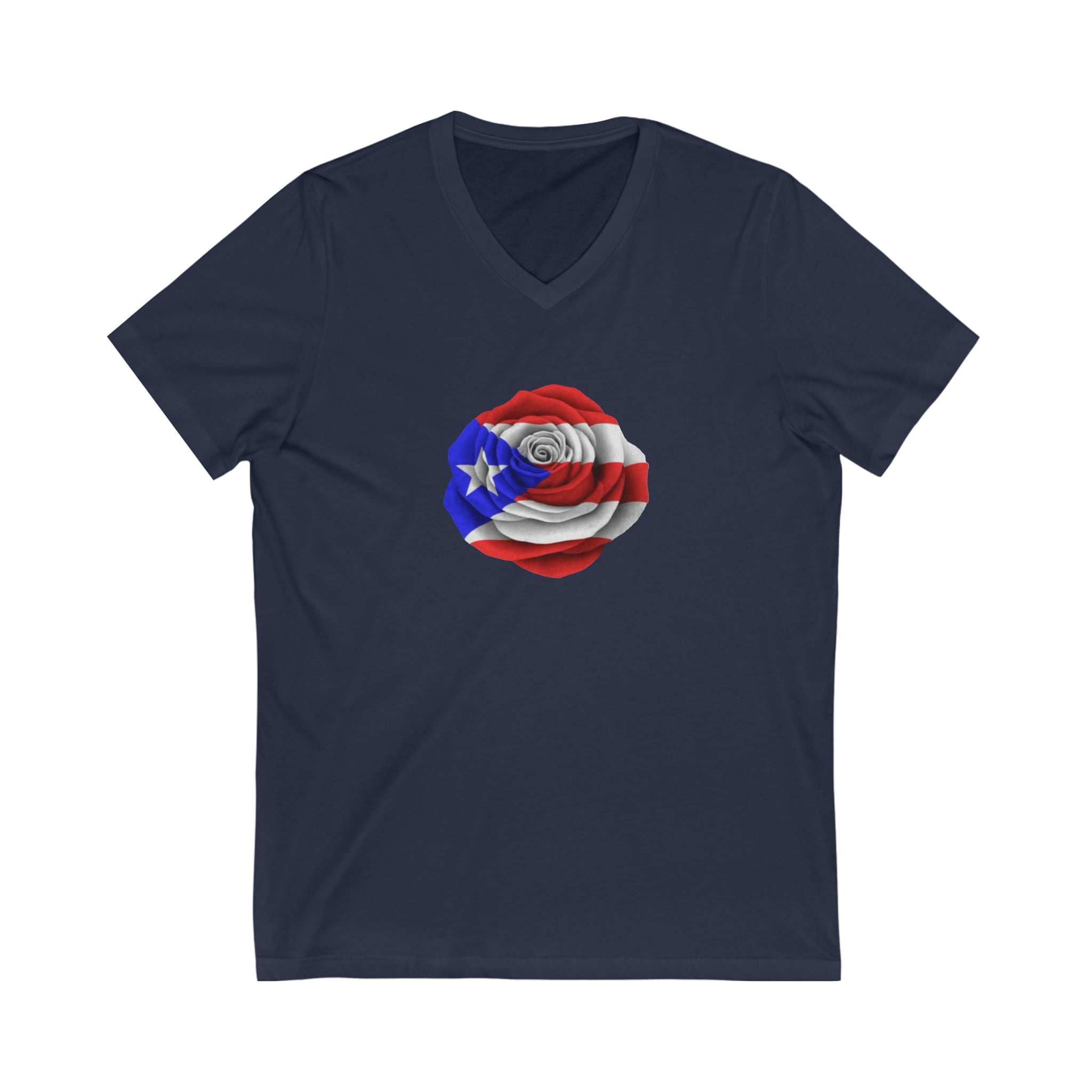 Puerto Rican Flag Rose Unisex Jersey Short Sleeve V-Neck Tee