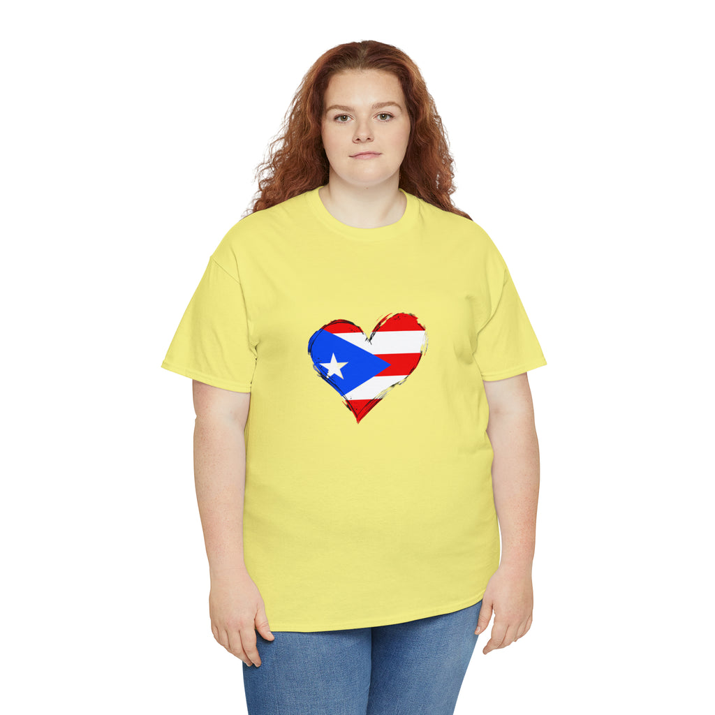 Puerto Rican Flag Heart Unisex Heavy Cotton Tee