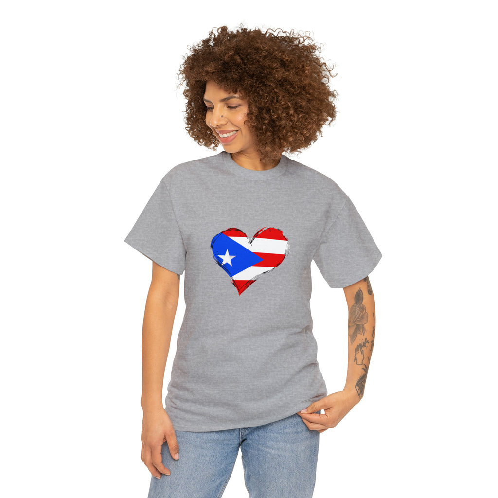 Puerto Rican Flag Heart Unisex Heavy Cotton Tee